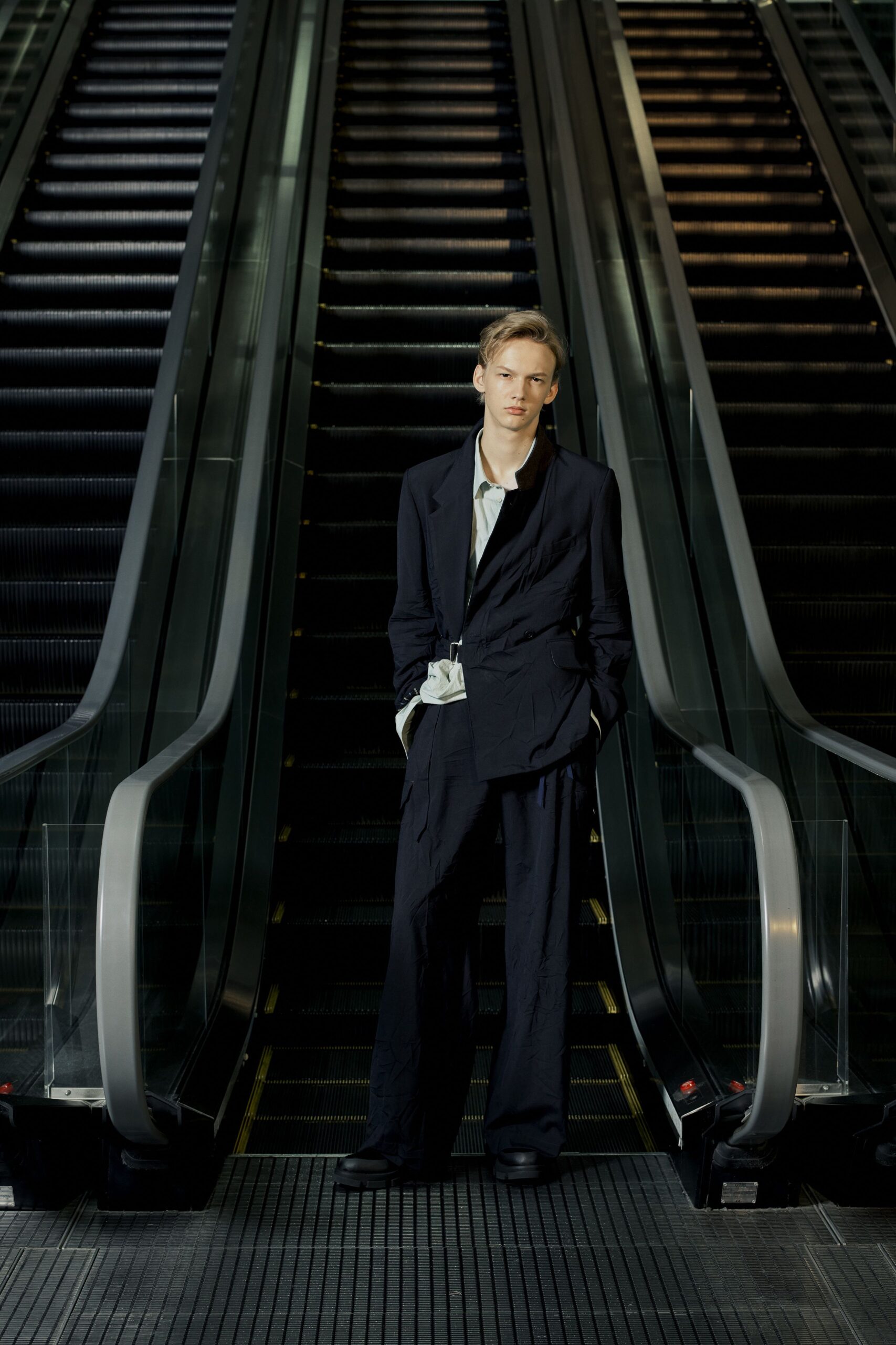 black relaxed suit with white shirt