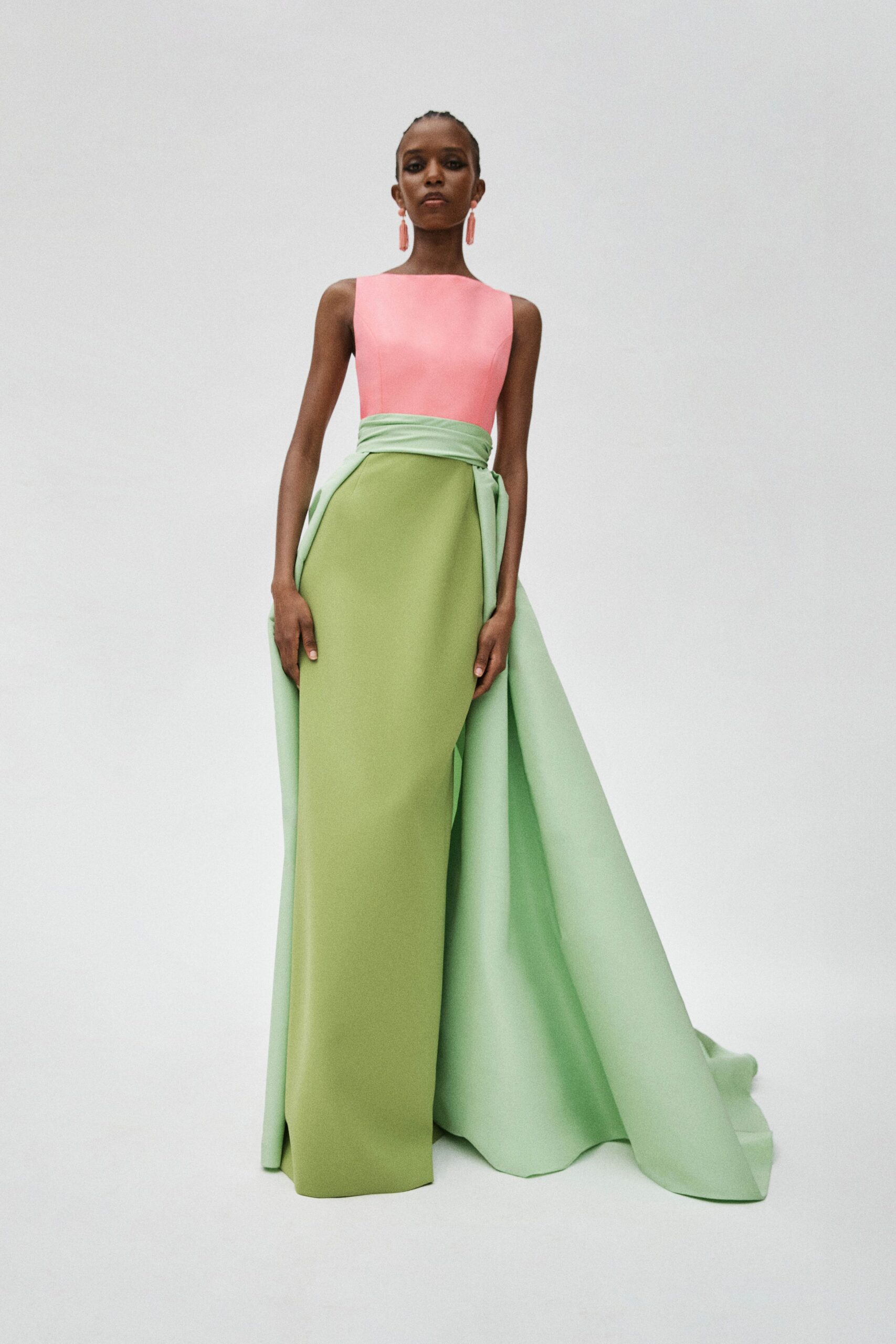 pink and green silk gown