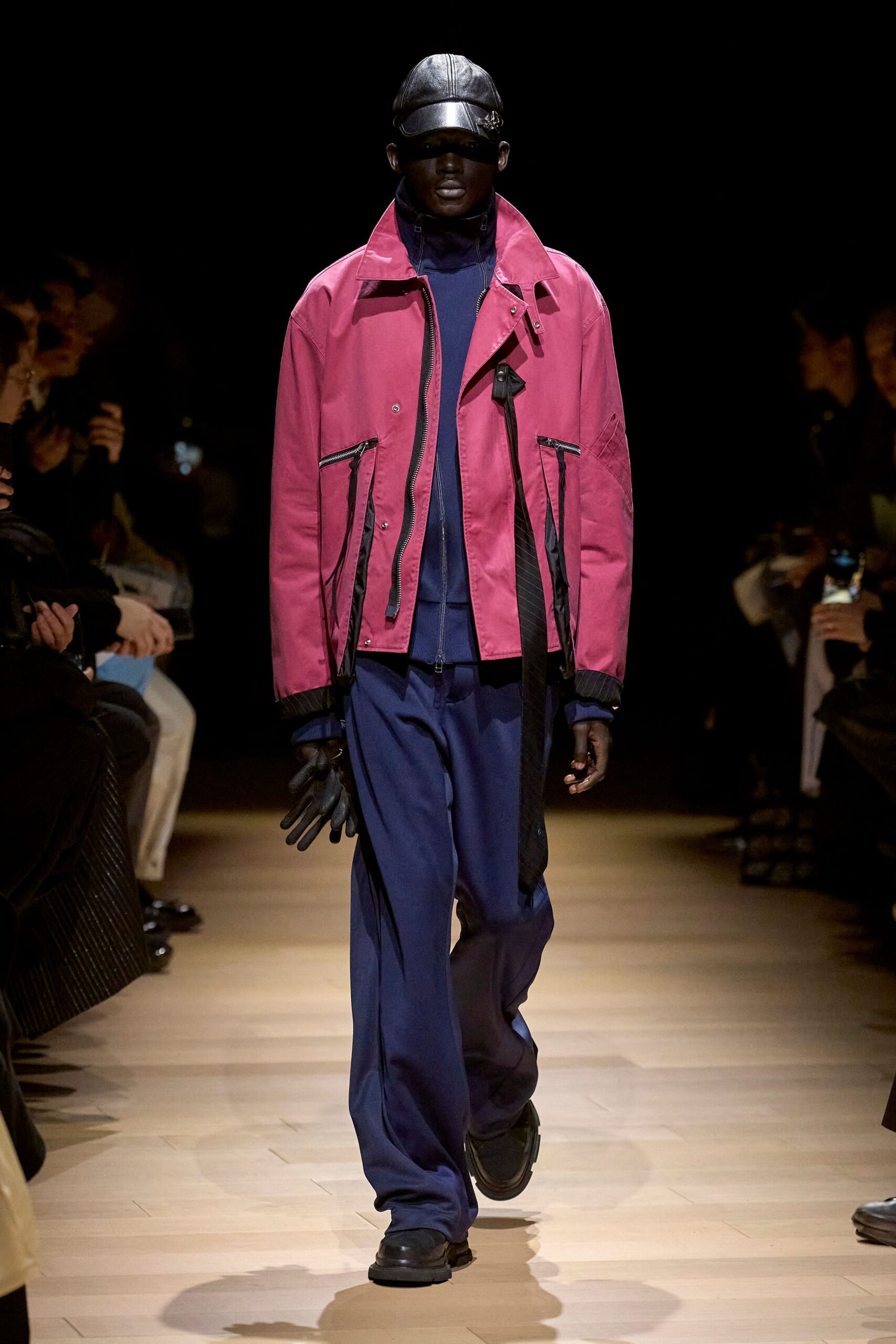 pink leather long-sleeve collared relaxed zippered jacket