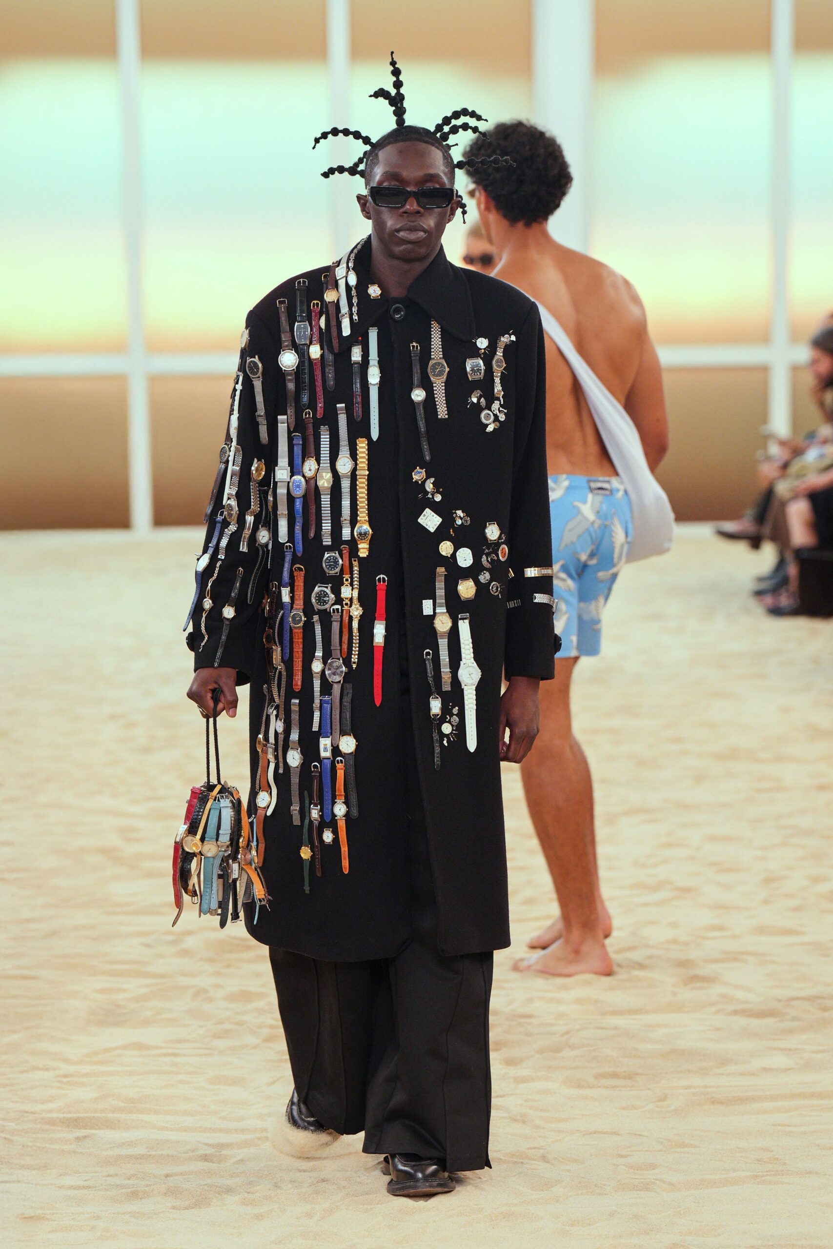 black coat with accessories