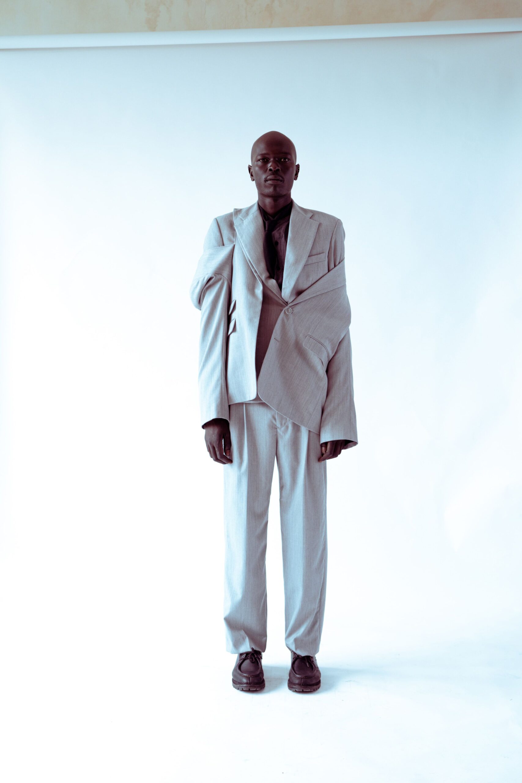 gray tailored suit with shoes