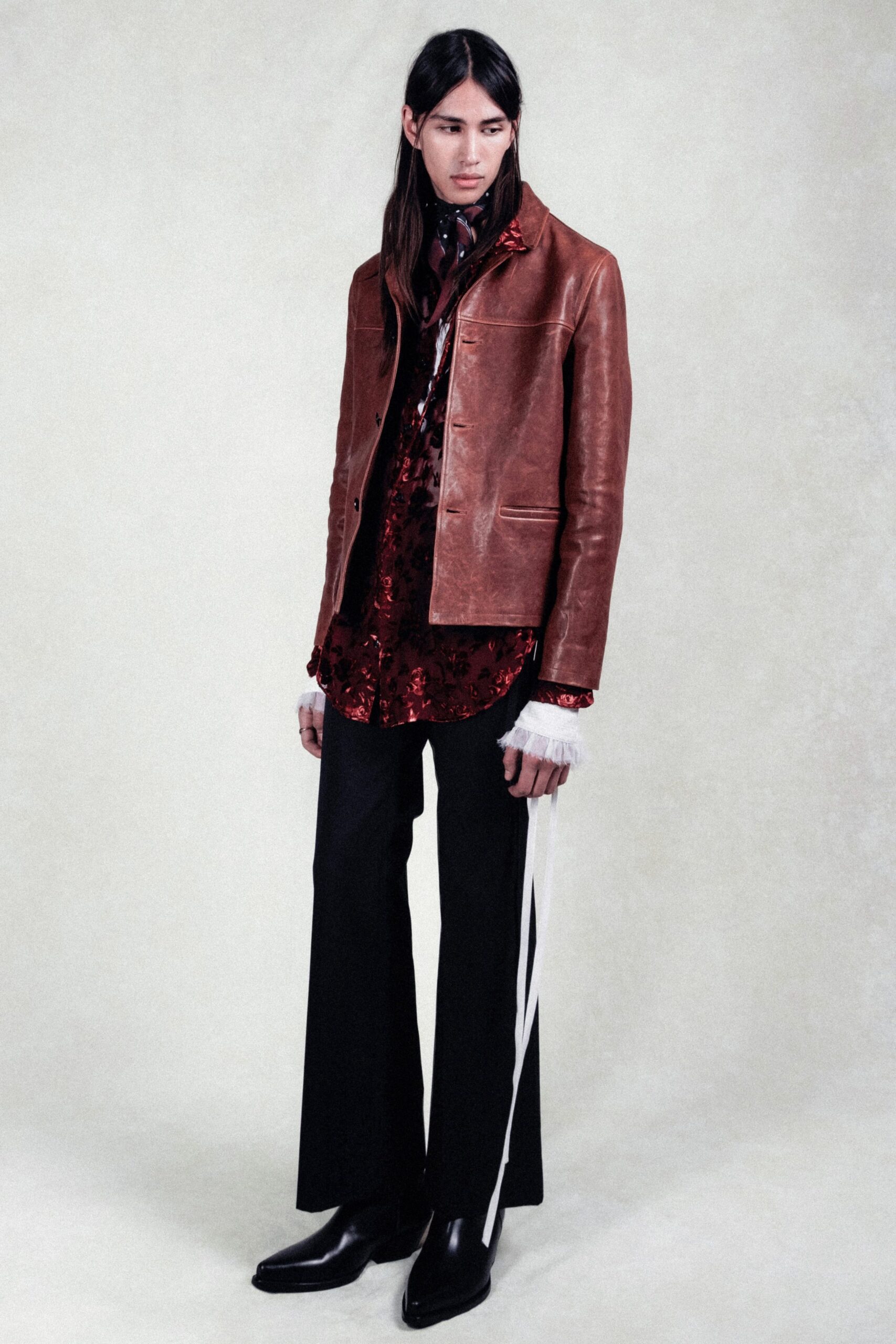black cotton tailored high-waisted straight-leg pants