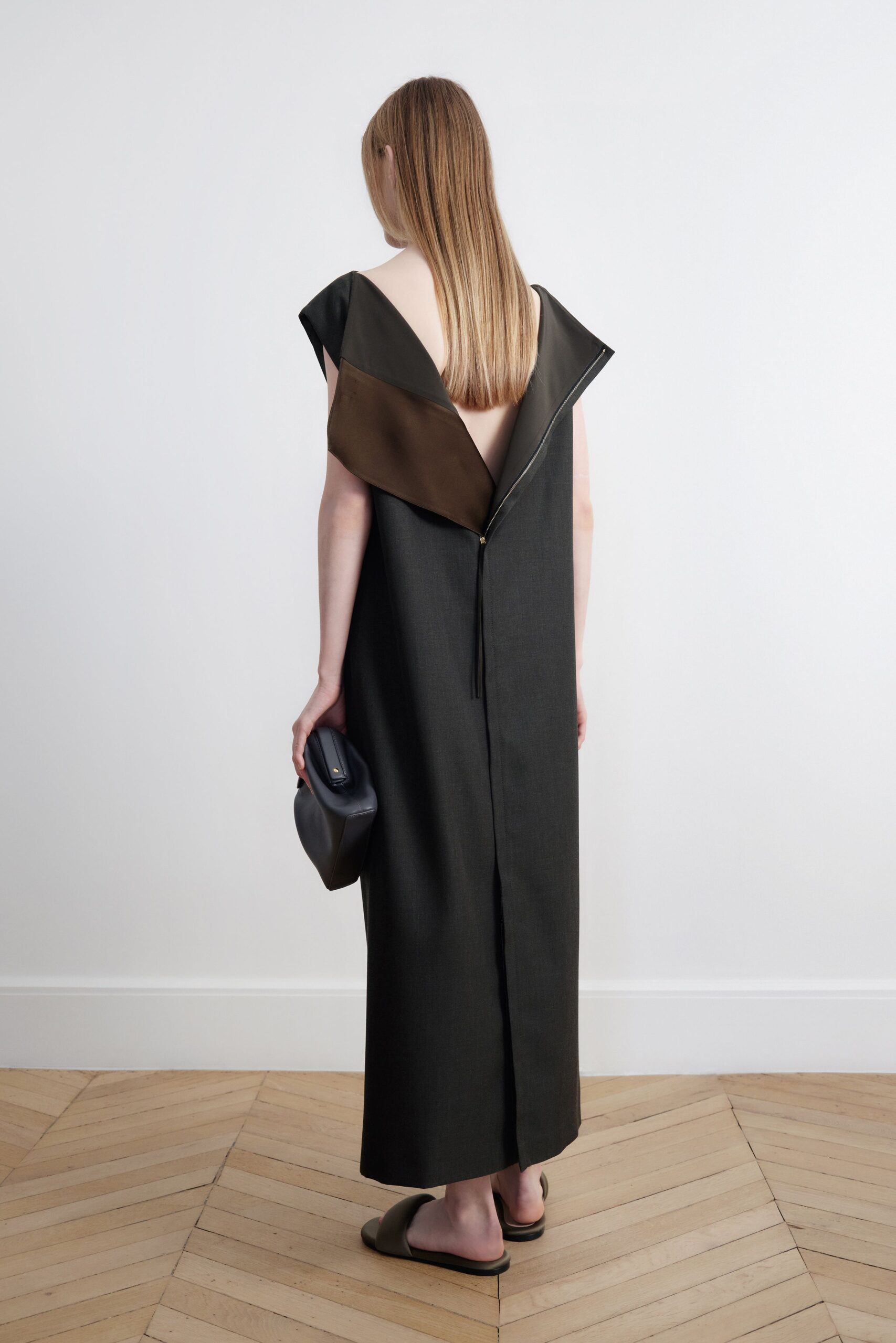 black brown asymmetric gown