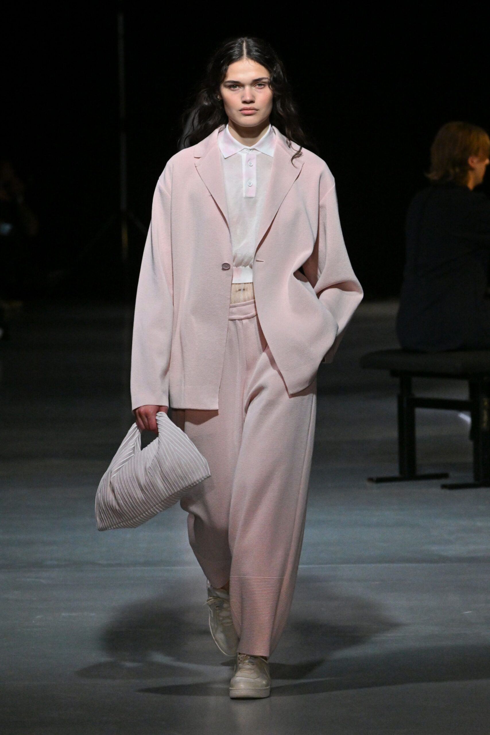 pink cotton long-sleeve collared oversized jacket
