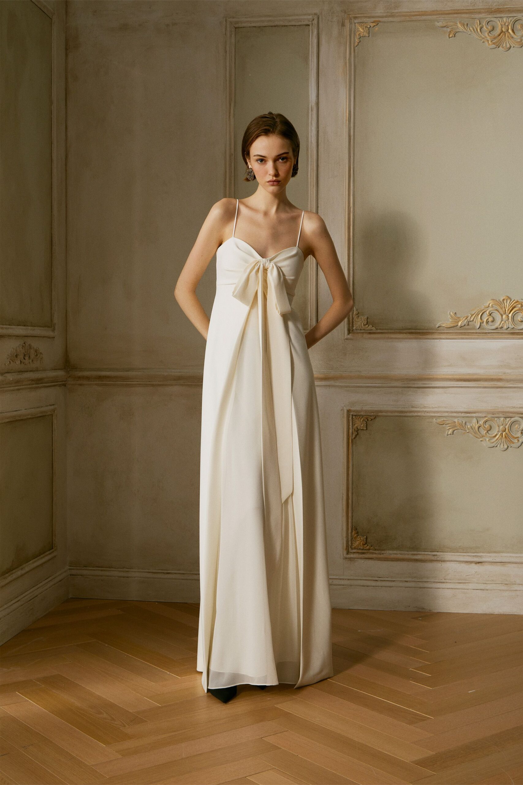 ivory silk sleeveless gown
