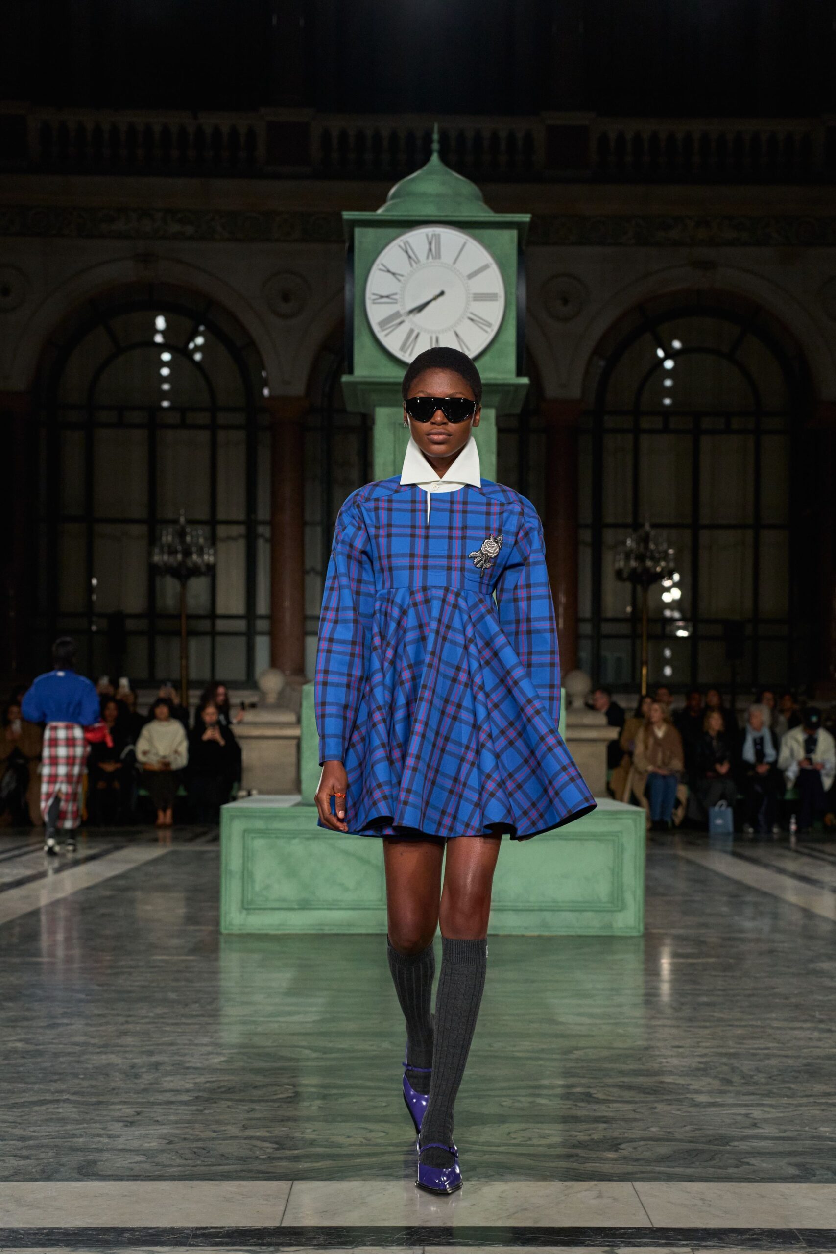 blue checked mini dress