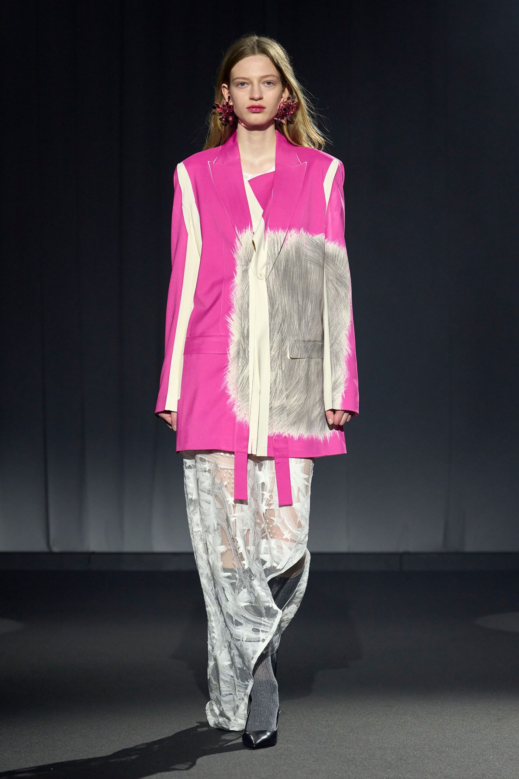 gray silk relaxed layered sheer pants