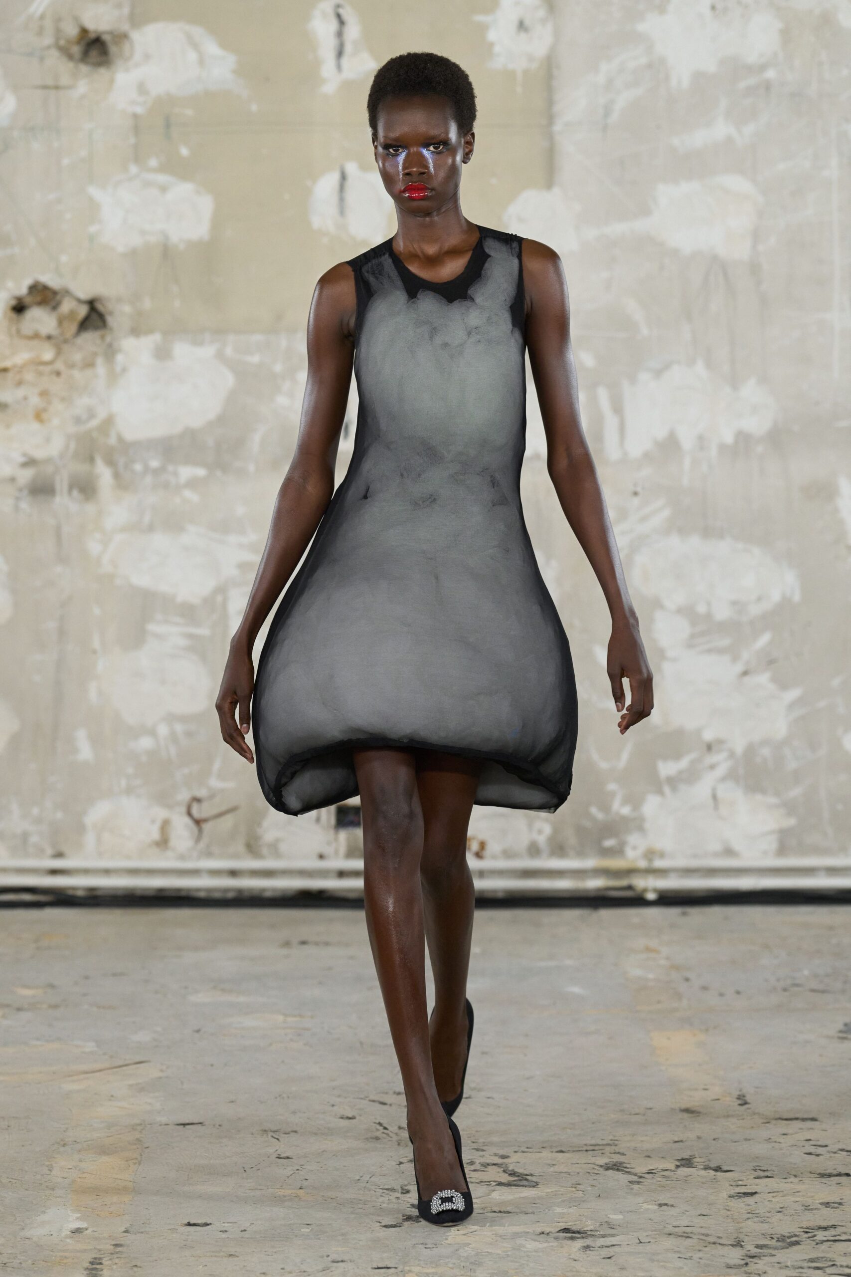 black gray silk draped mini dress