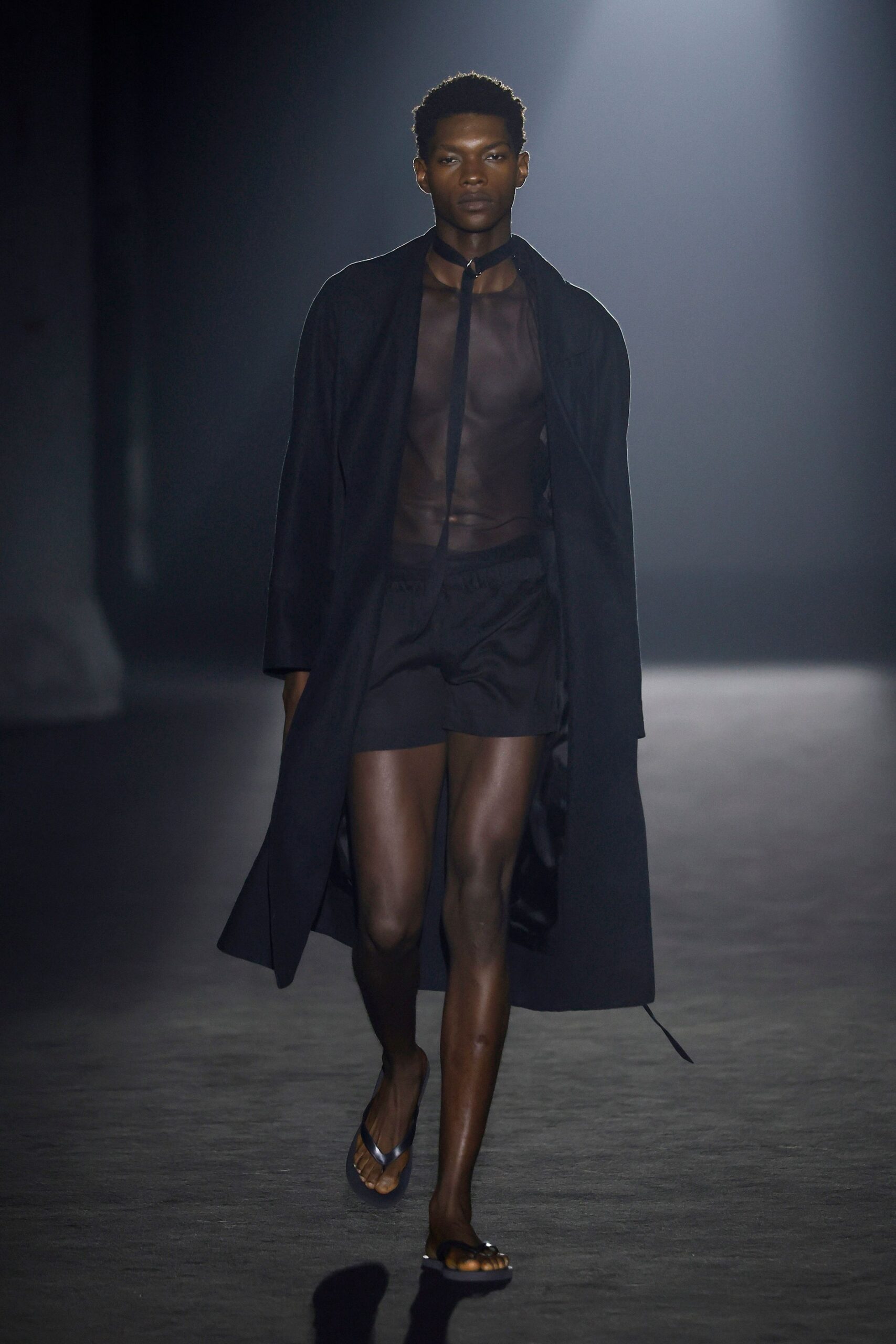 black coat and mesh top