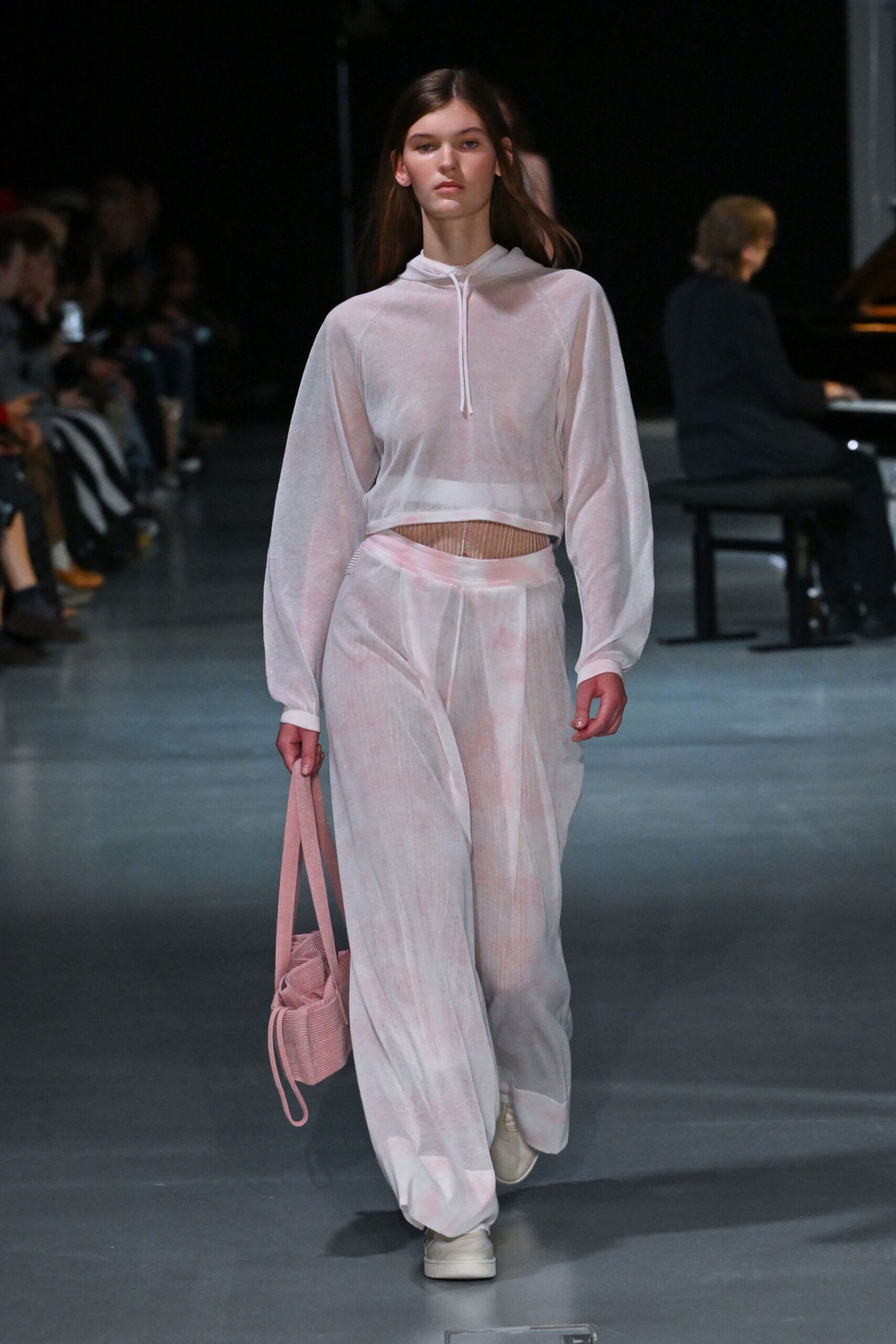 white mesh relaxed sheer pants