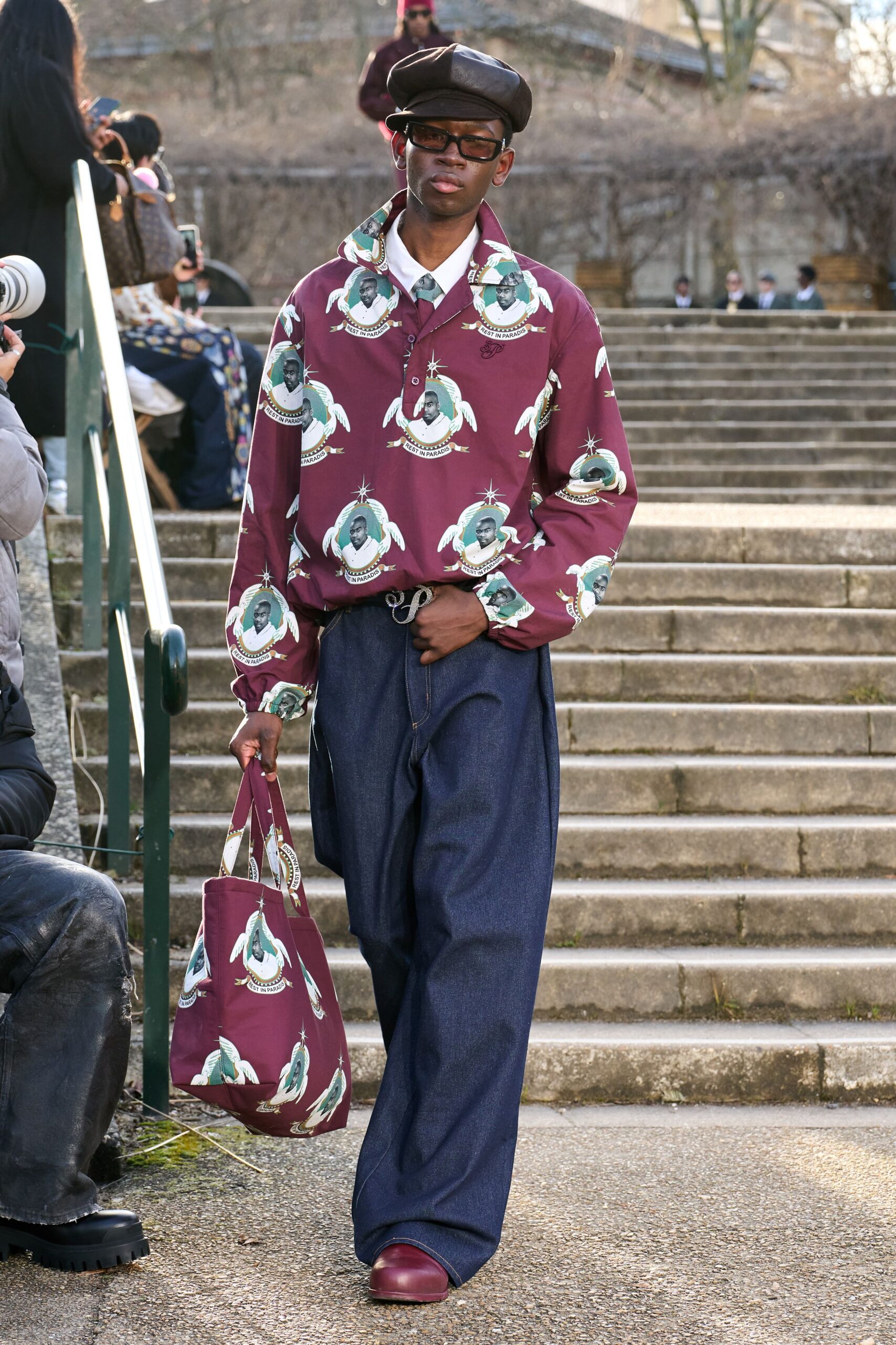 maroon cotton long-sleeve collared relaxed printed shirt