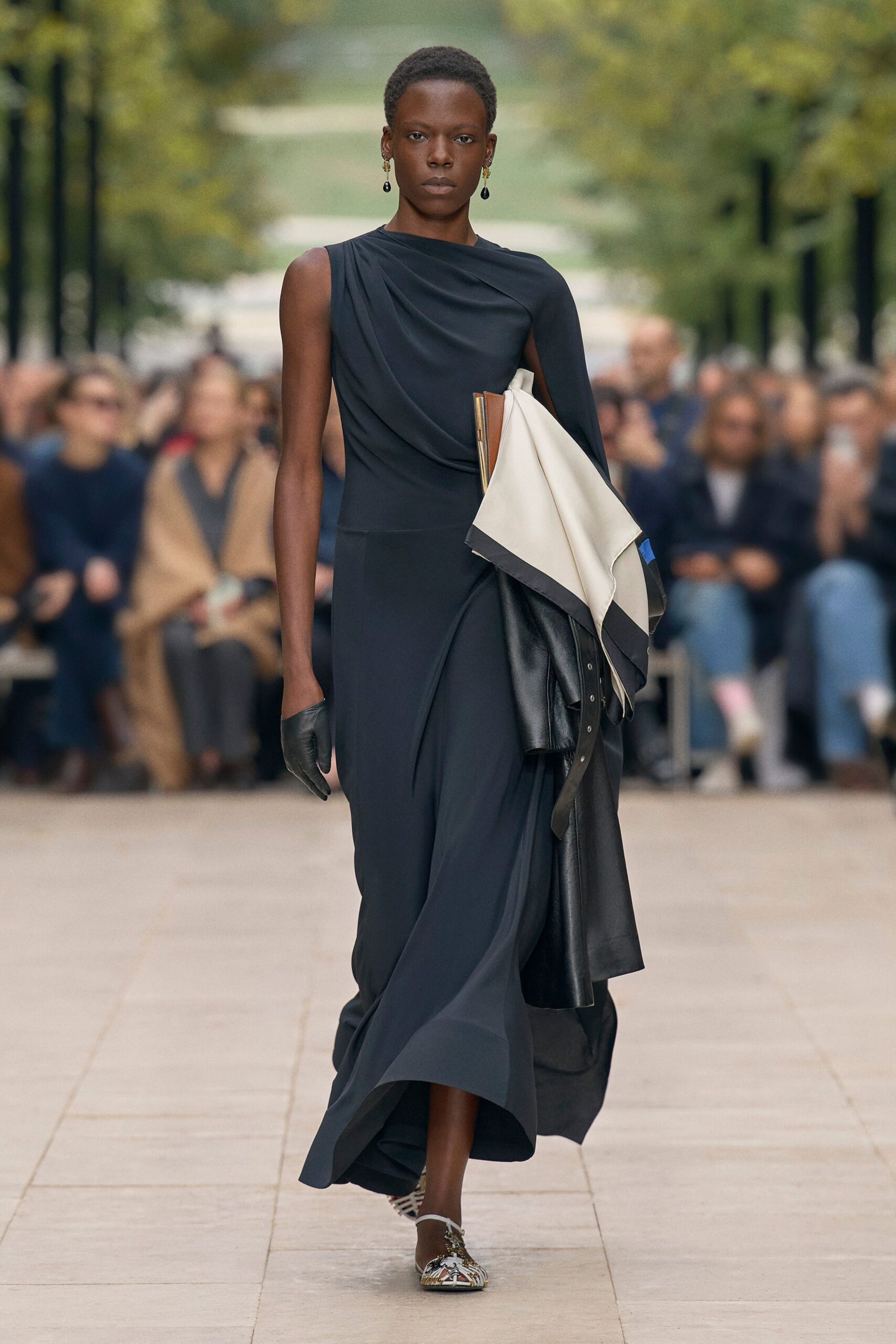 black silk fitted gown
