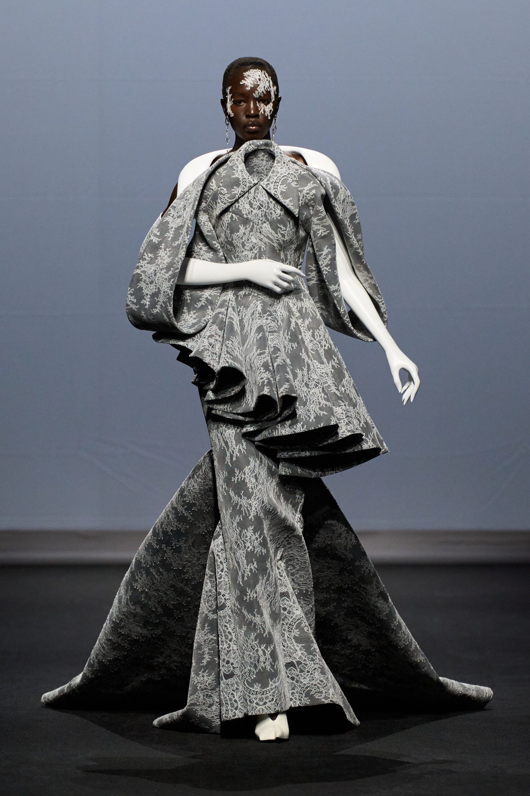 gray silk fitted gown
