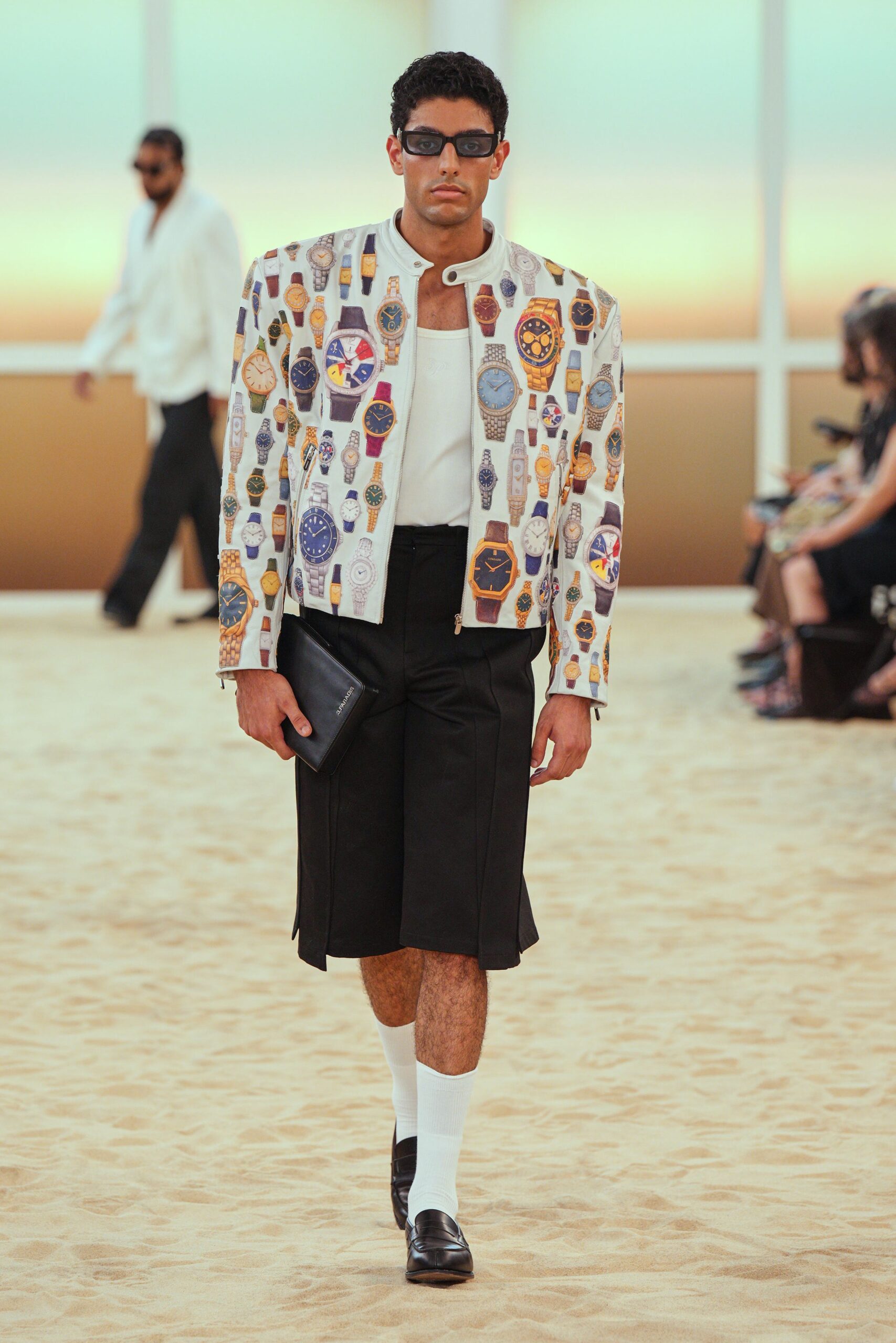 white cotton short-sleeve collared fitted printed jacket
