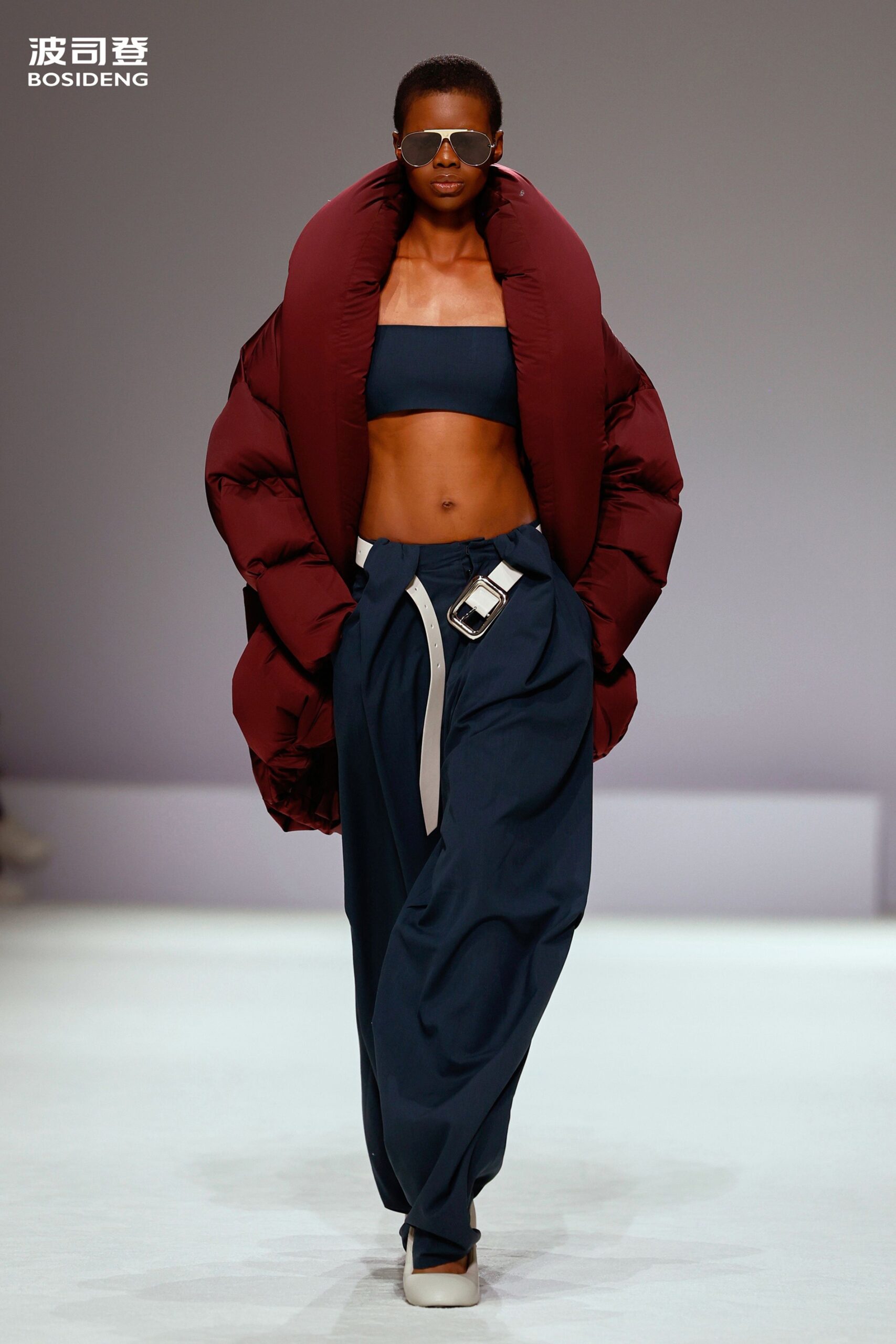 red jersey oversized padded coat