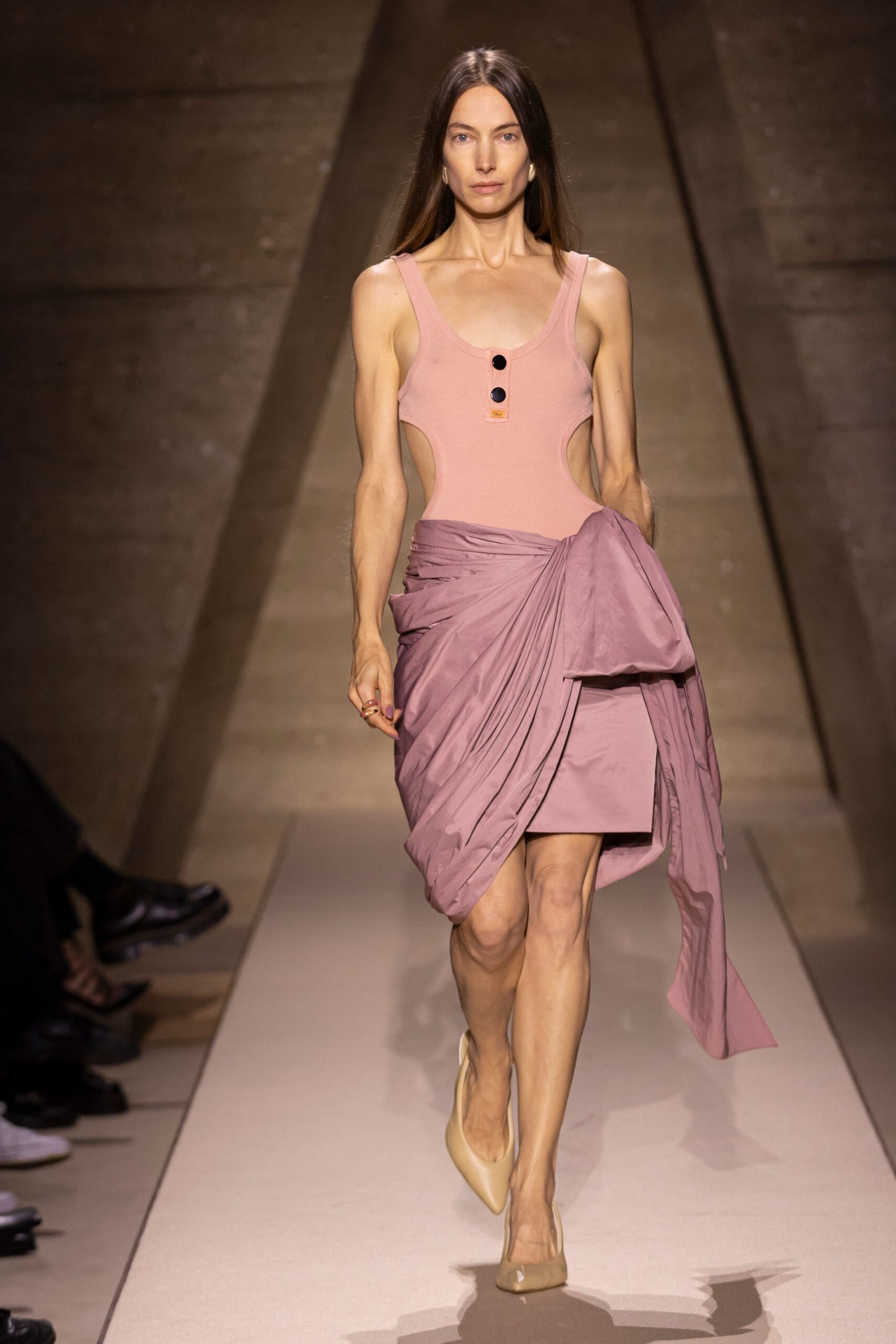 pink silk sleeveless cutout fitted draped short dress