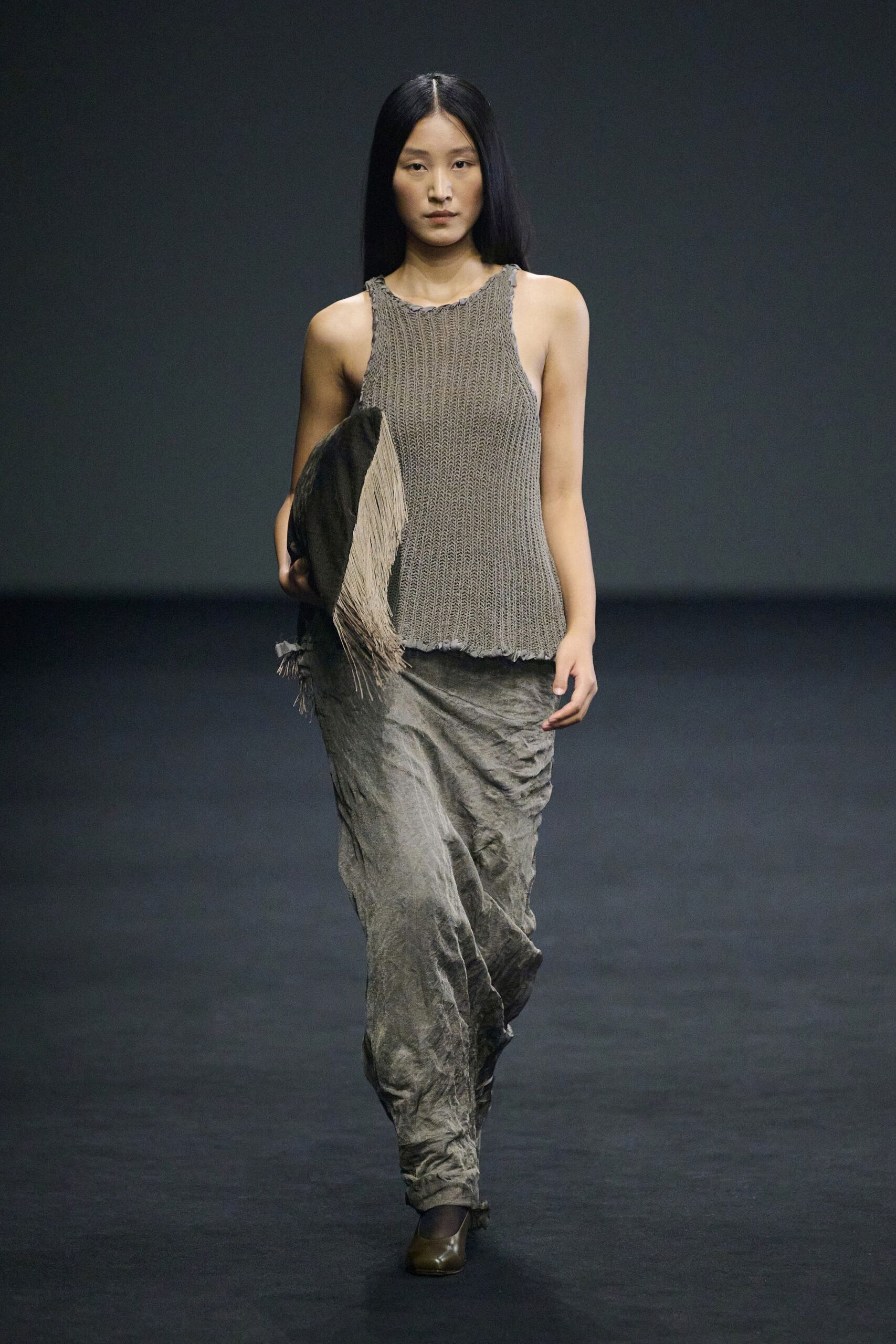 gray cotton asymmetric relaxed draped skirt
