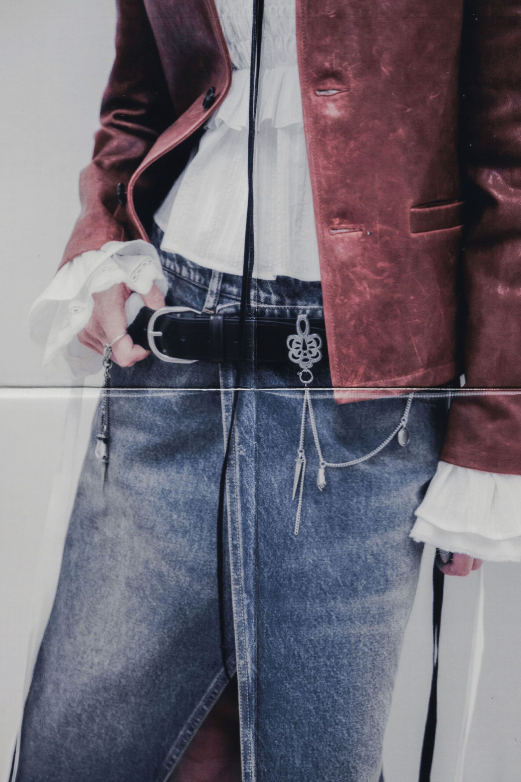 blue denim slit fitted skirt