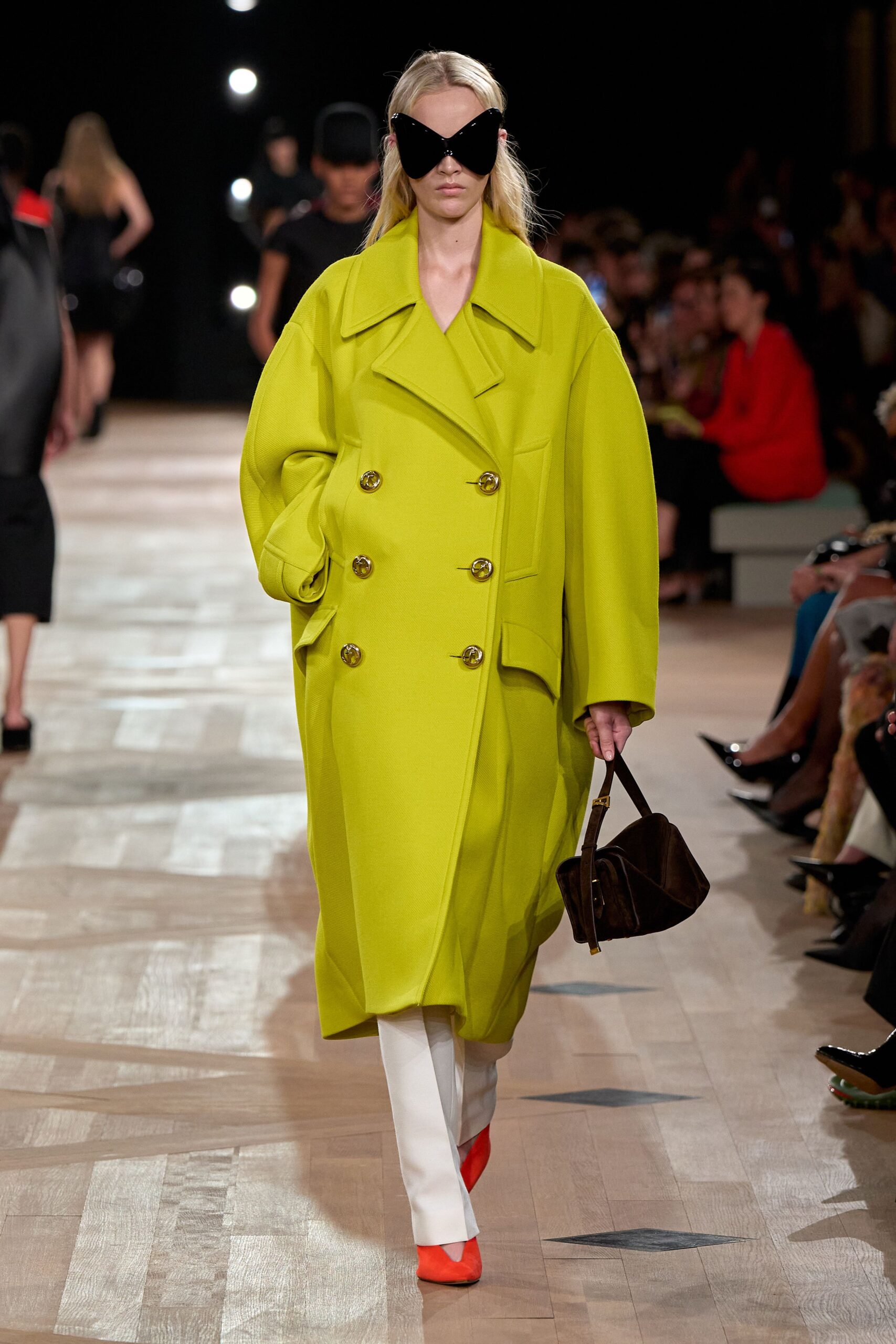 yellow long-sleeve collared oversized coat