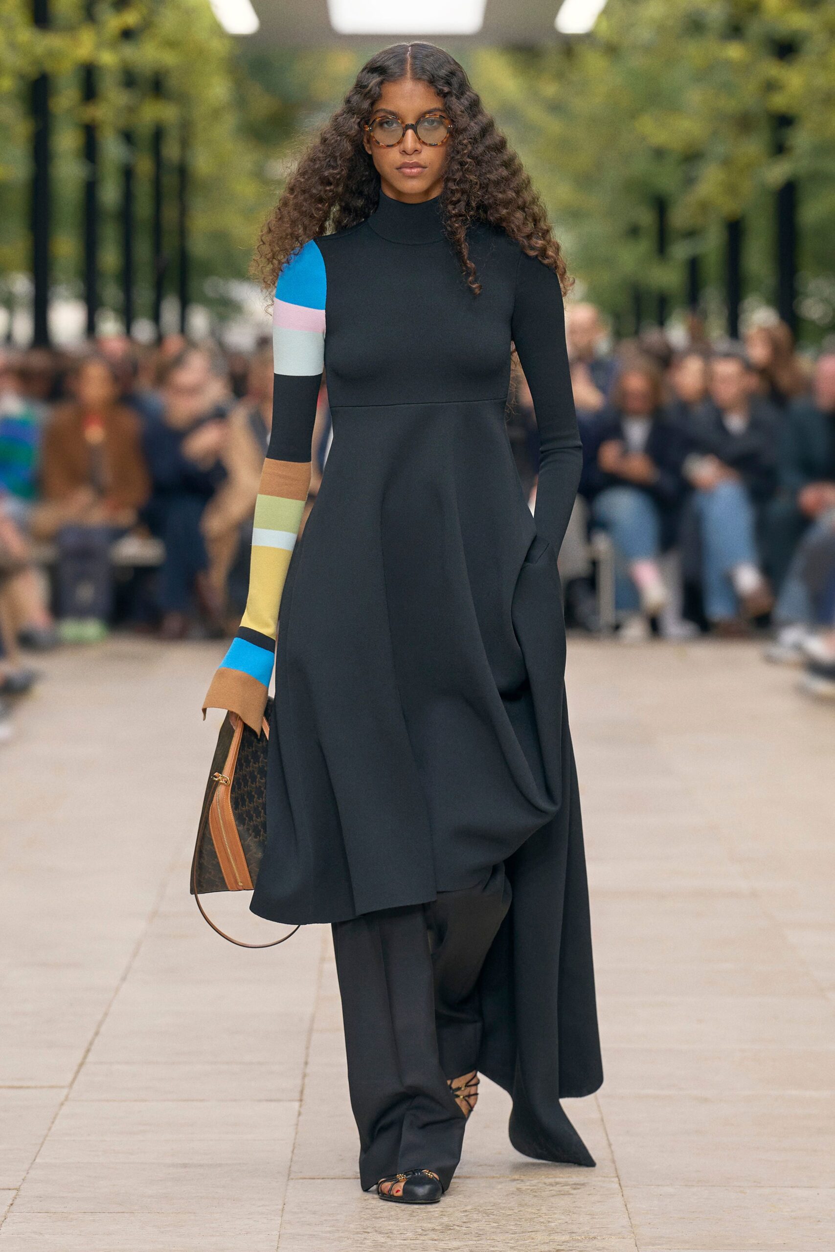 black midi dress with long sleeves