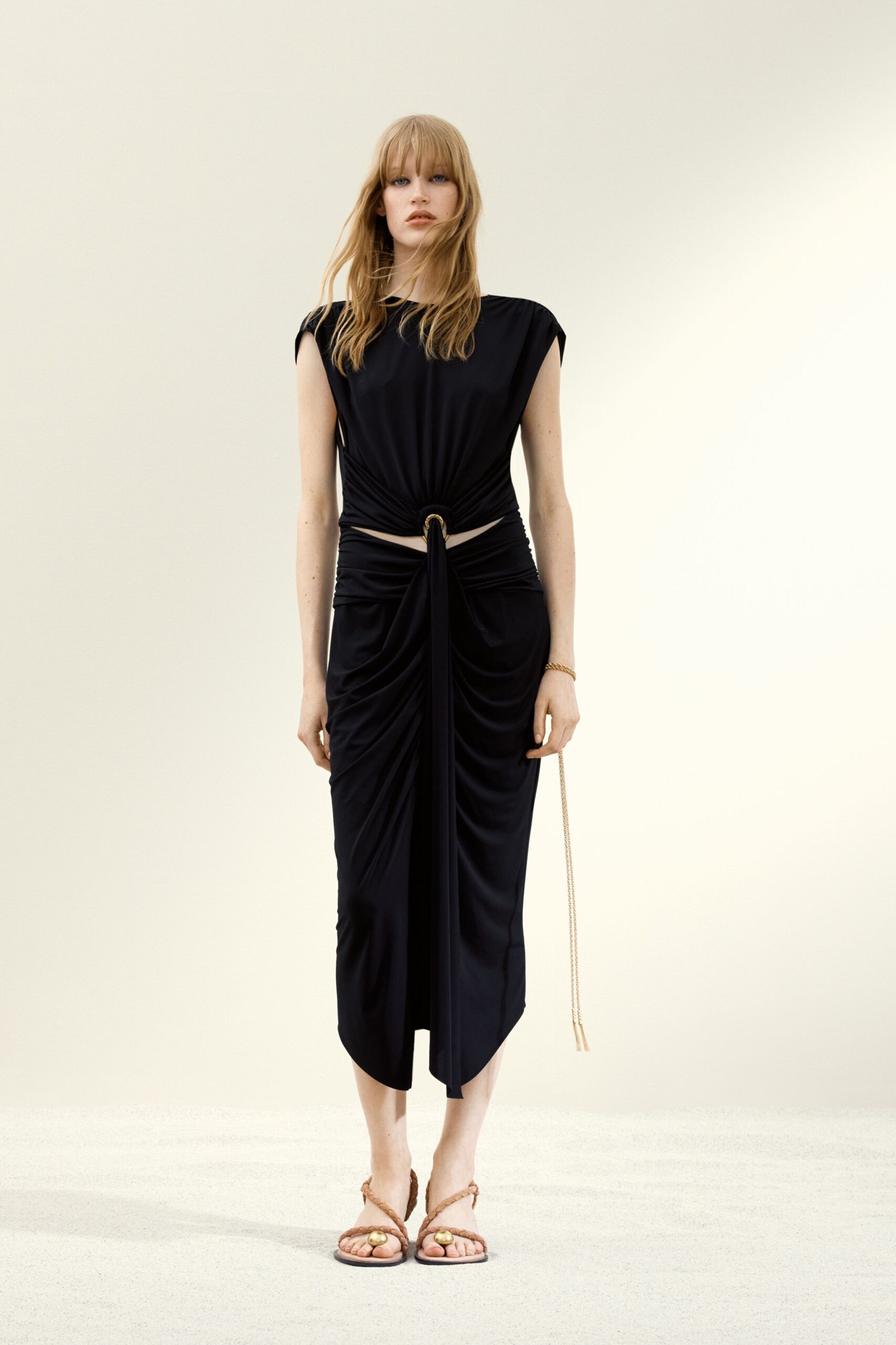 black silk ruched midi dress
