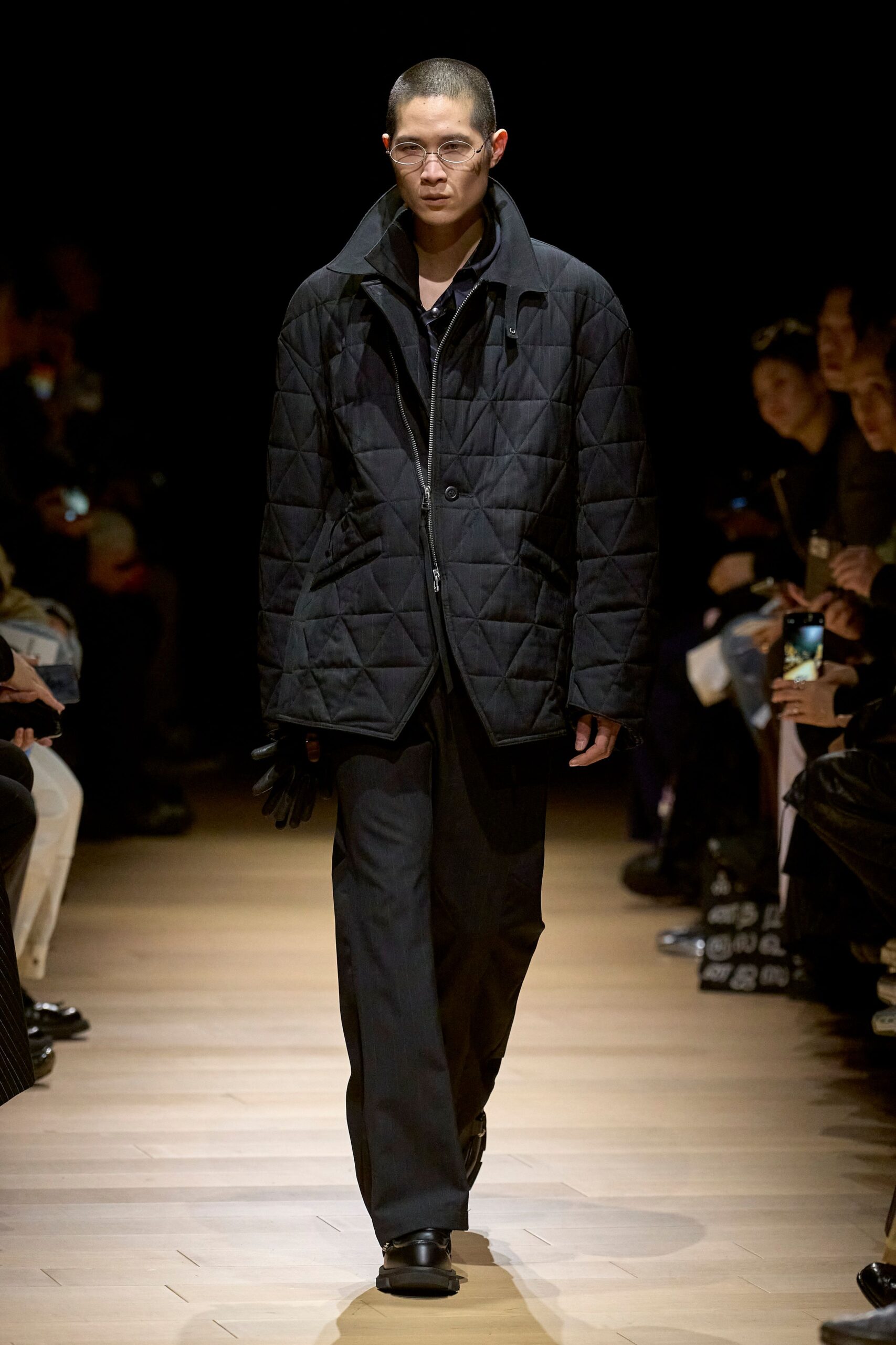 black quilted jacket and pants