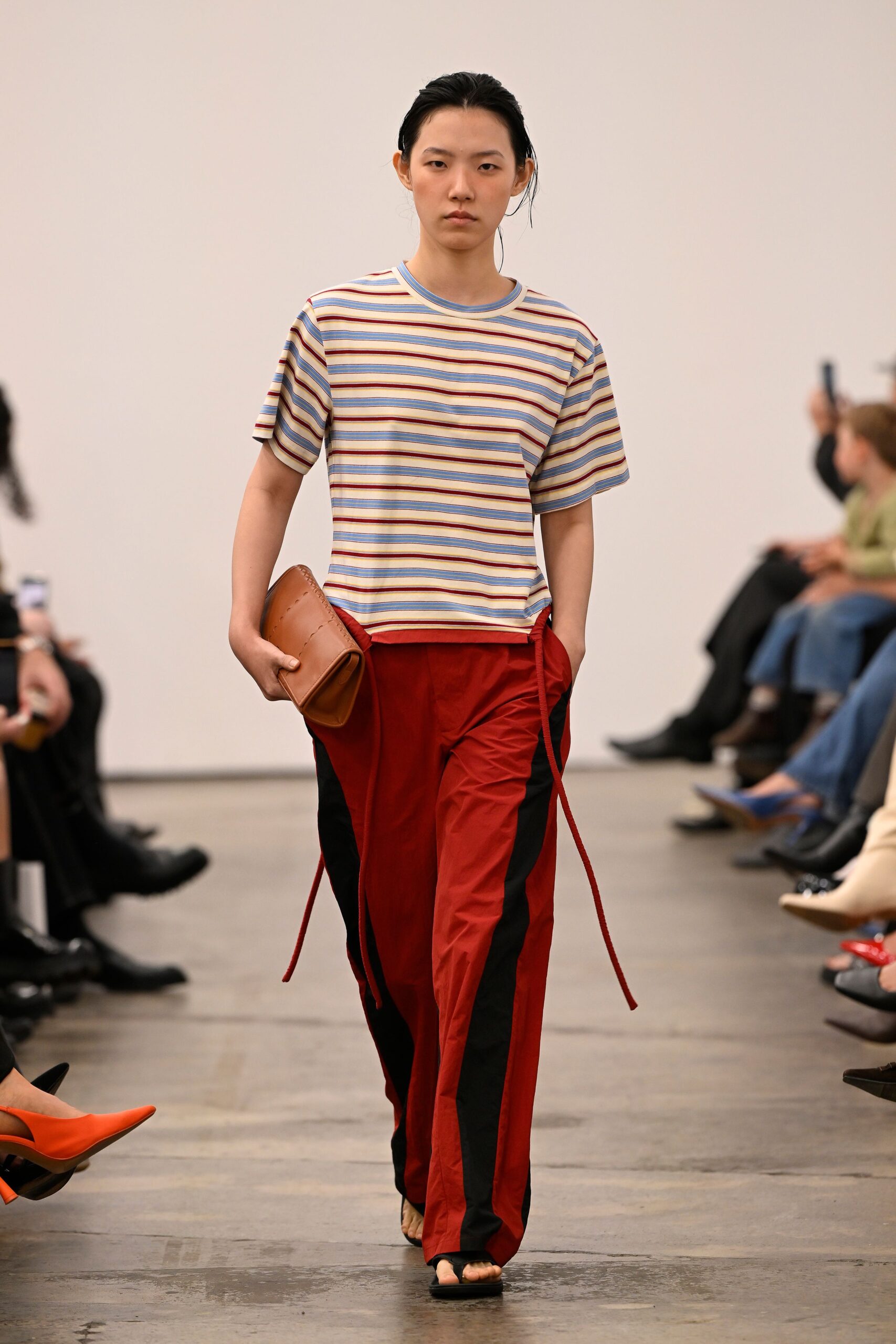 striped t-shirt with cargo pants