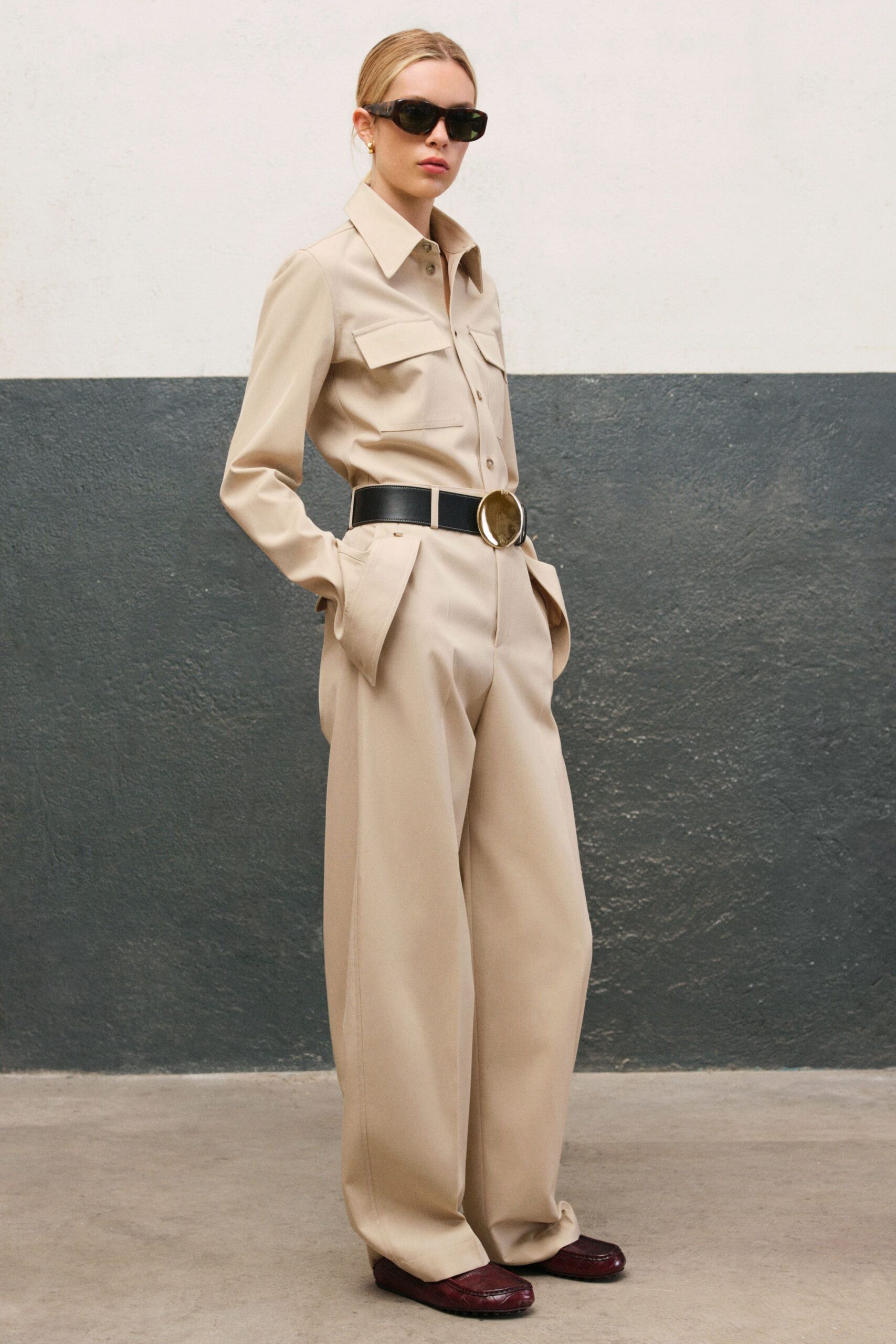 beige relaxed shirt and pants