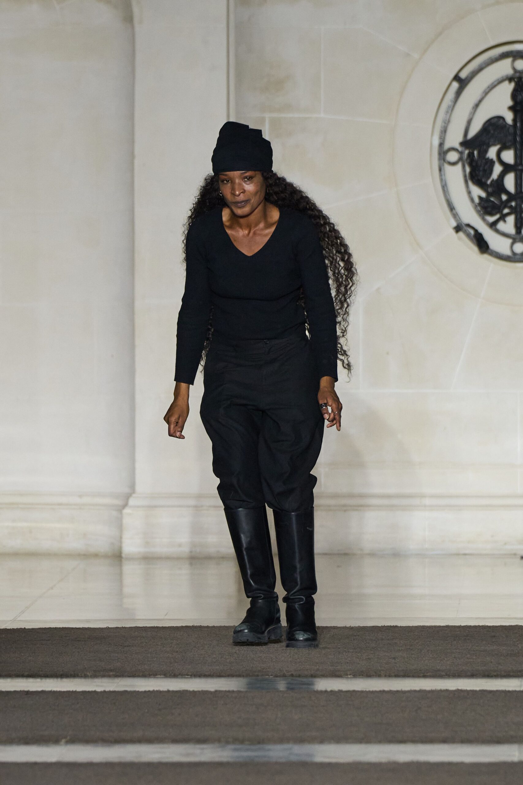 black fitted top with relaxed pants