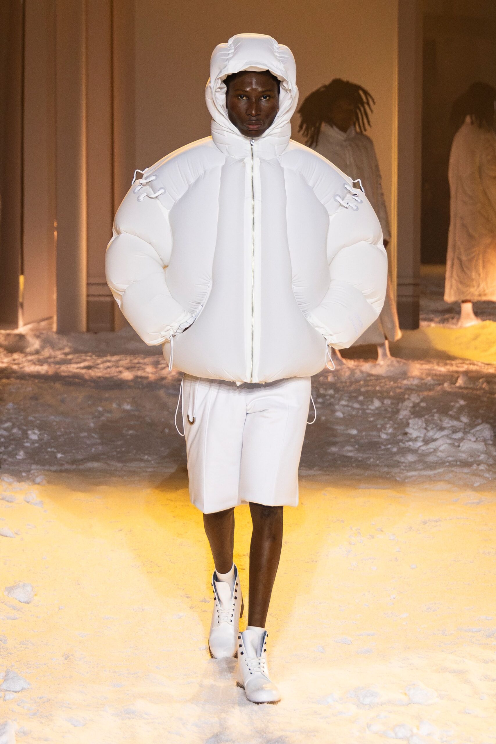 oversized white jacket with shorts