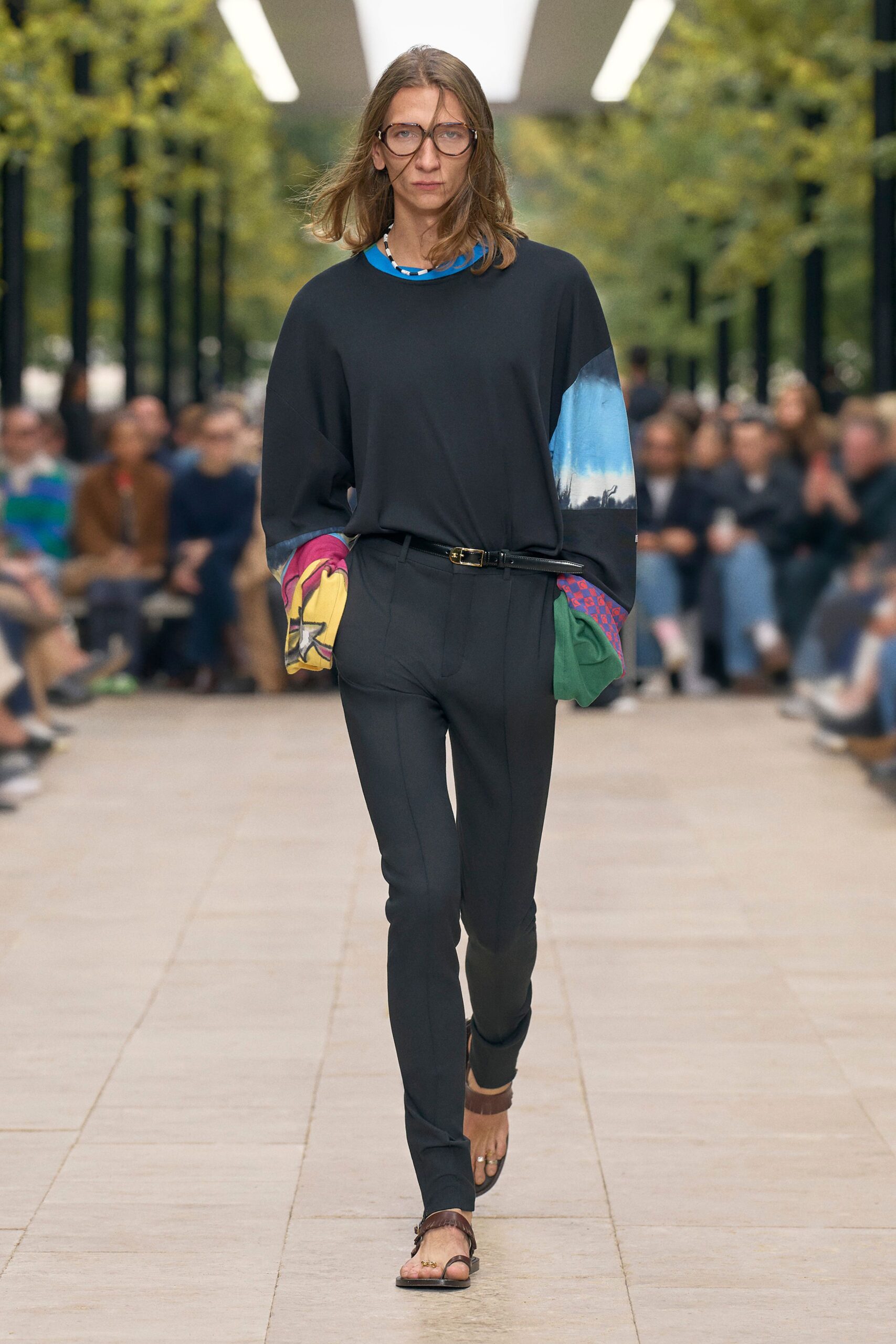 black relaxed top with color-blocked sleeves