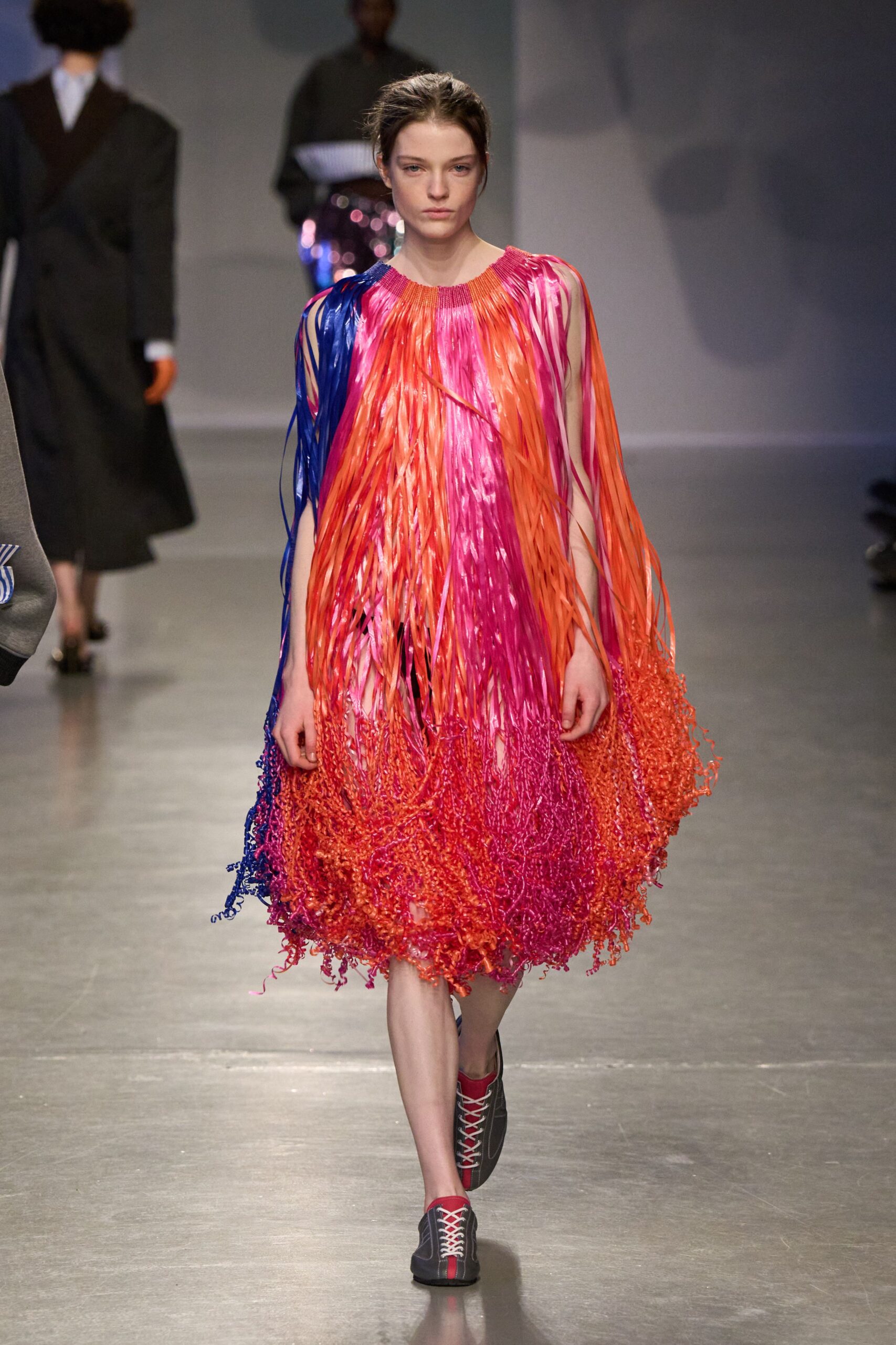 pink silk sleeveless high-neck relaxed fringed flowing dress