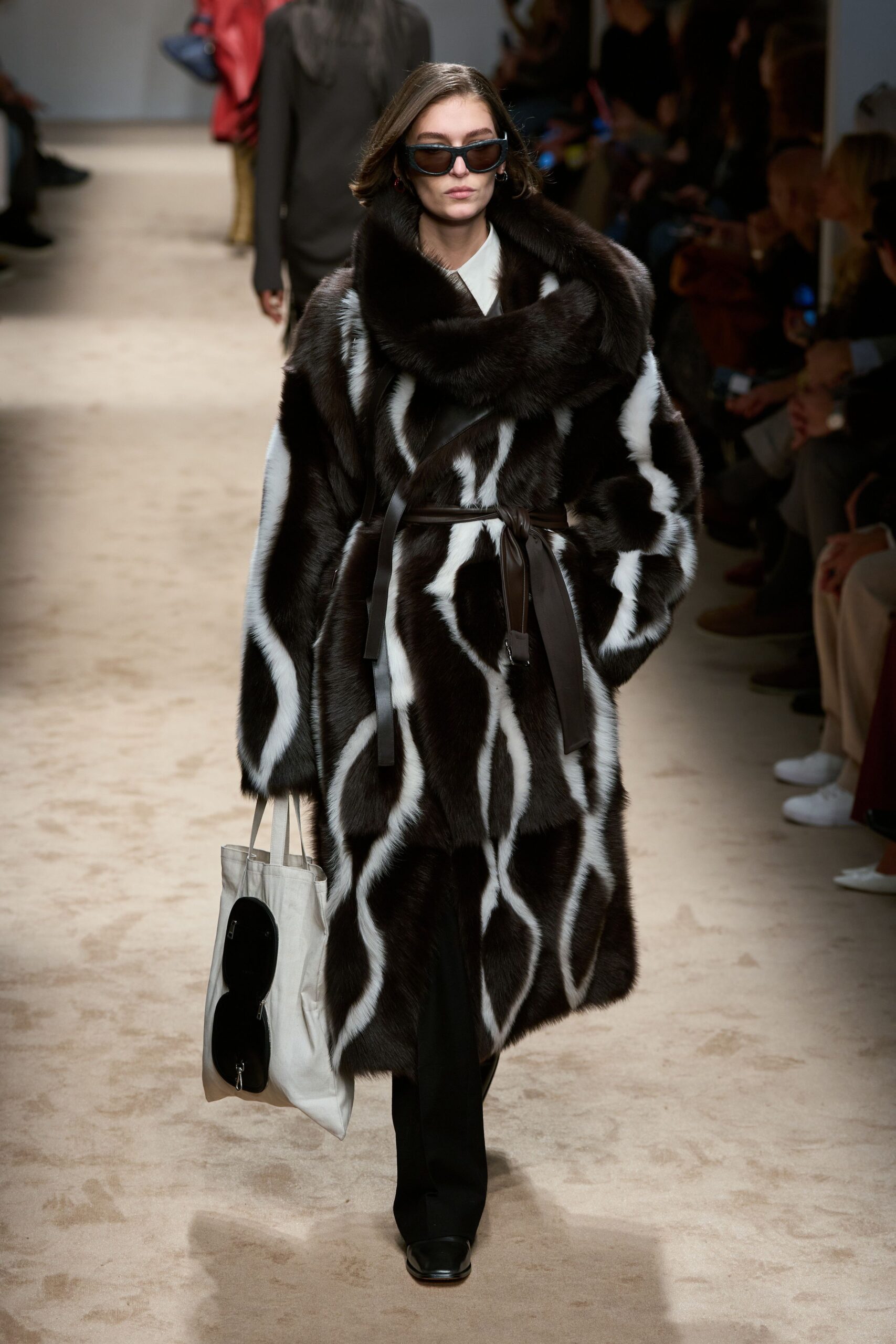 black and white fur coat