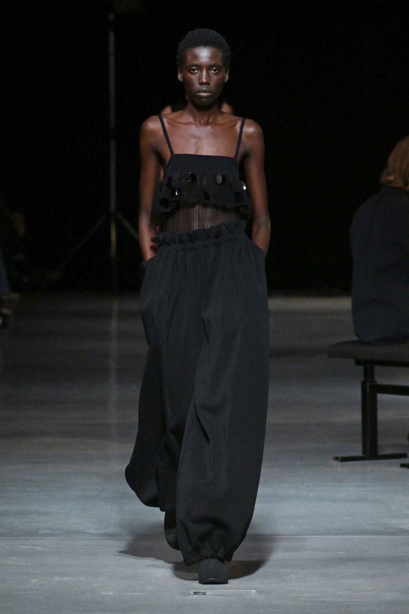 black cotton sleeveless relaxed pleated jumpsuit