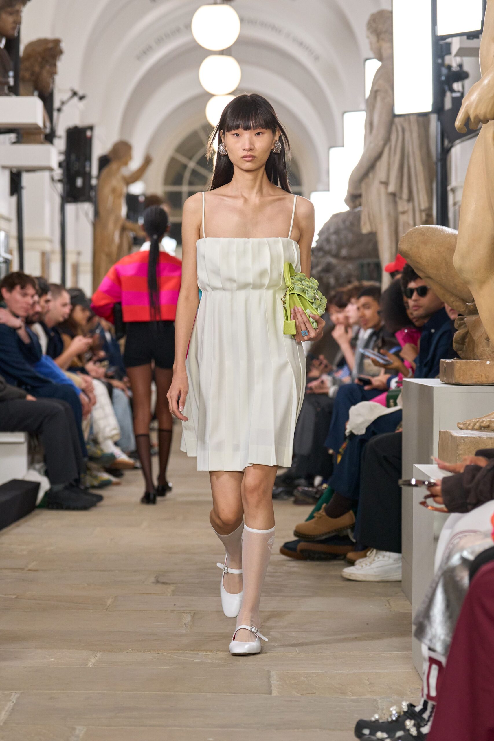 white pleated mini dress