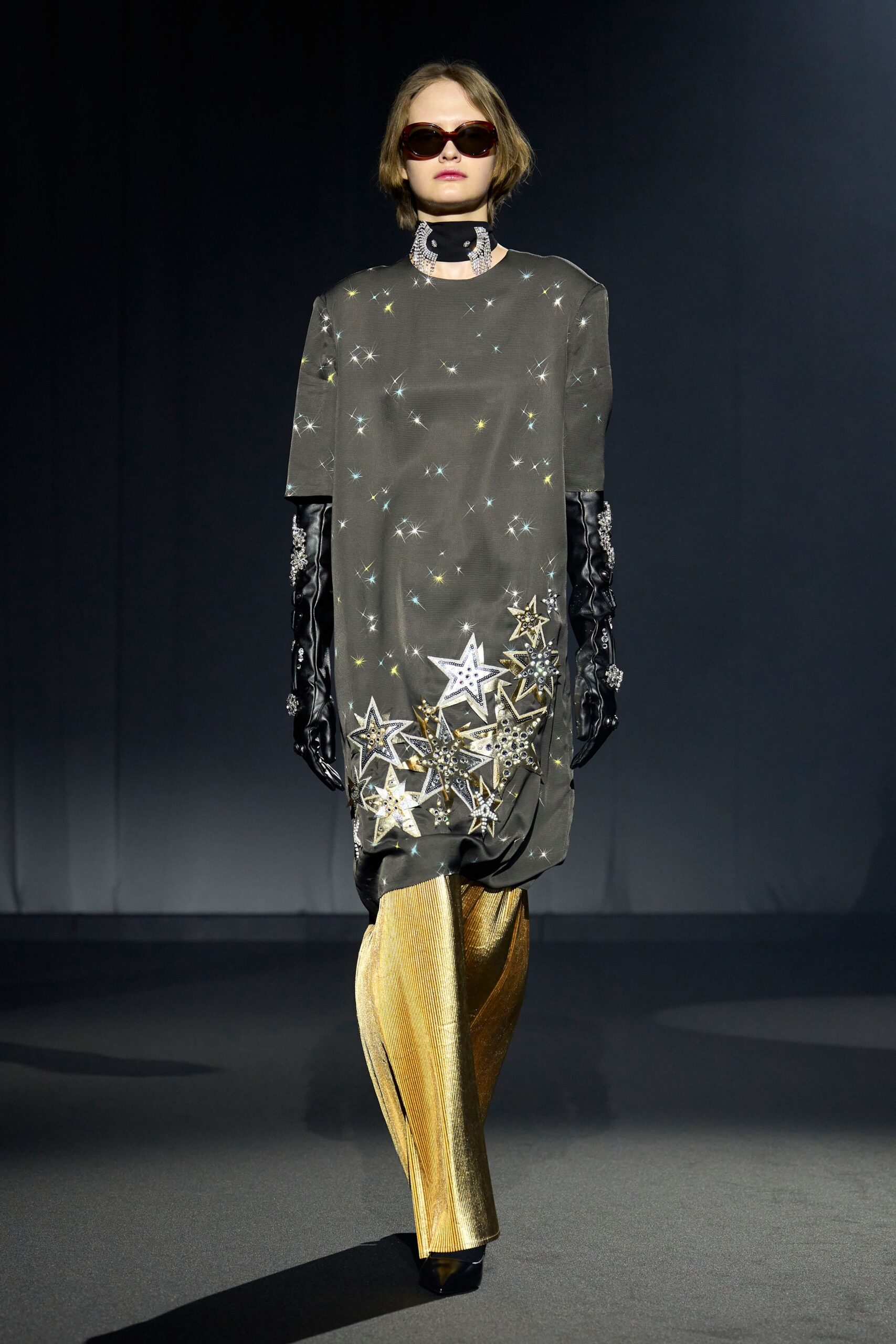 gold silk fitted flared shiny pants