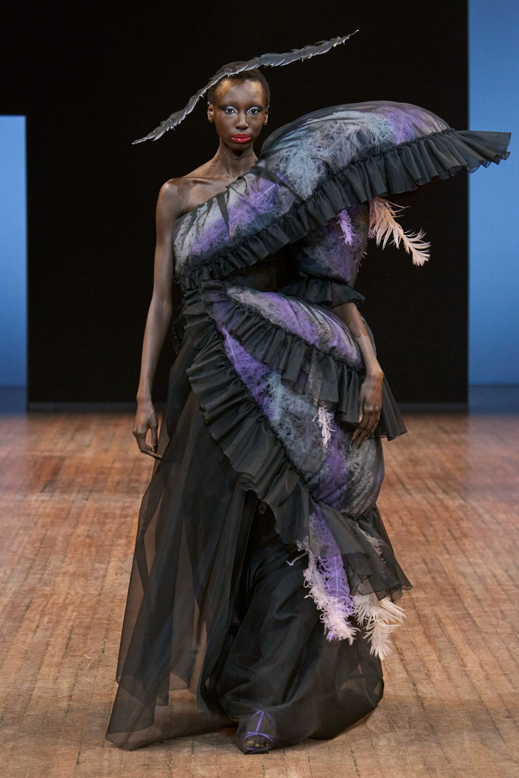 black feather structured hat