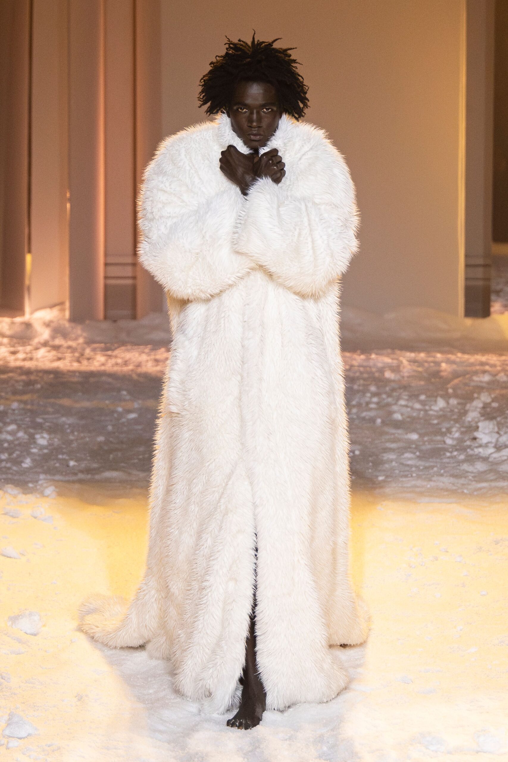 white faux-fur relaxed coat