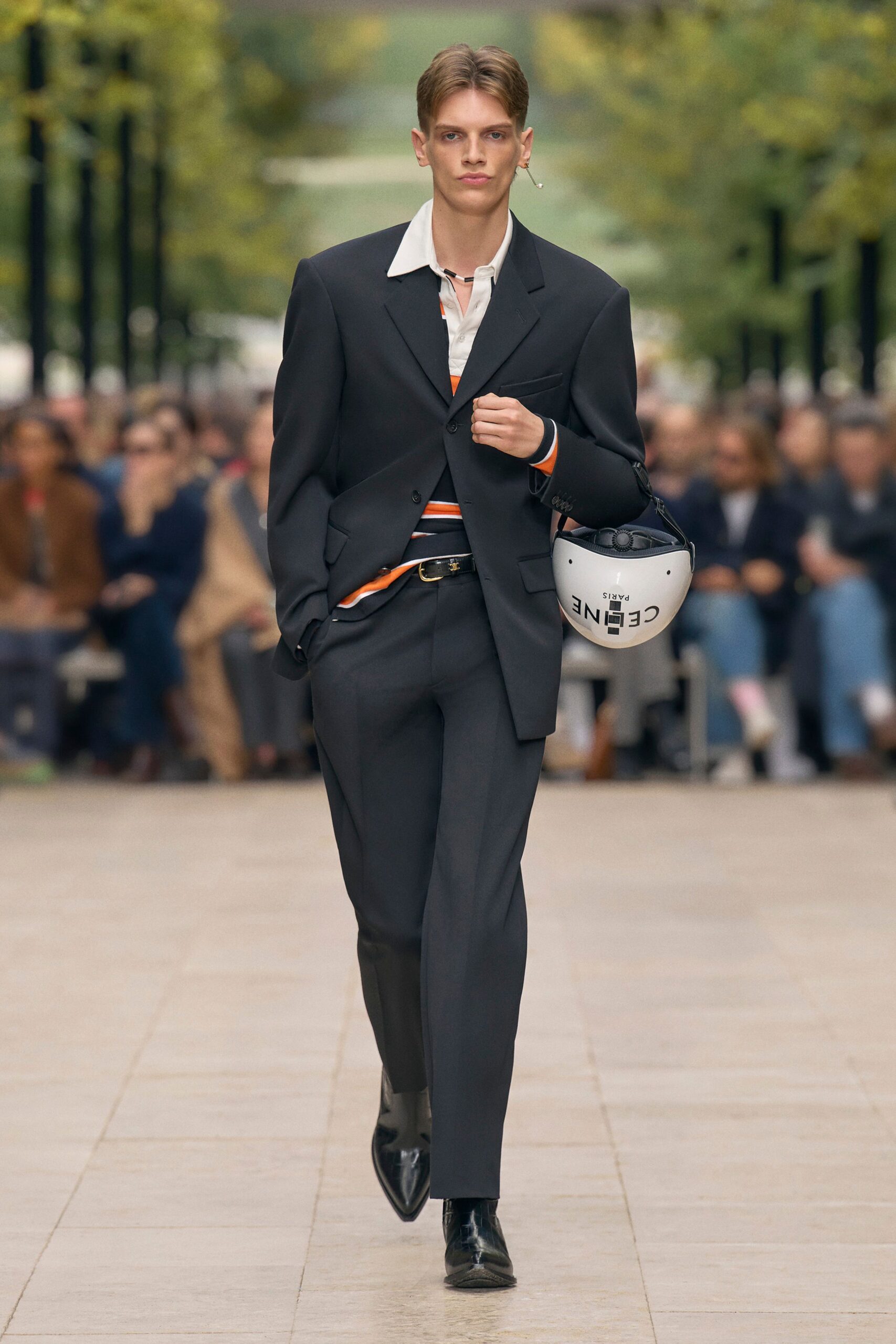 black tailored suit with white shirt
