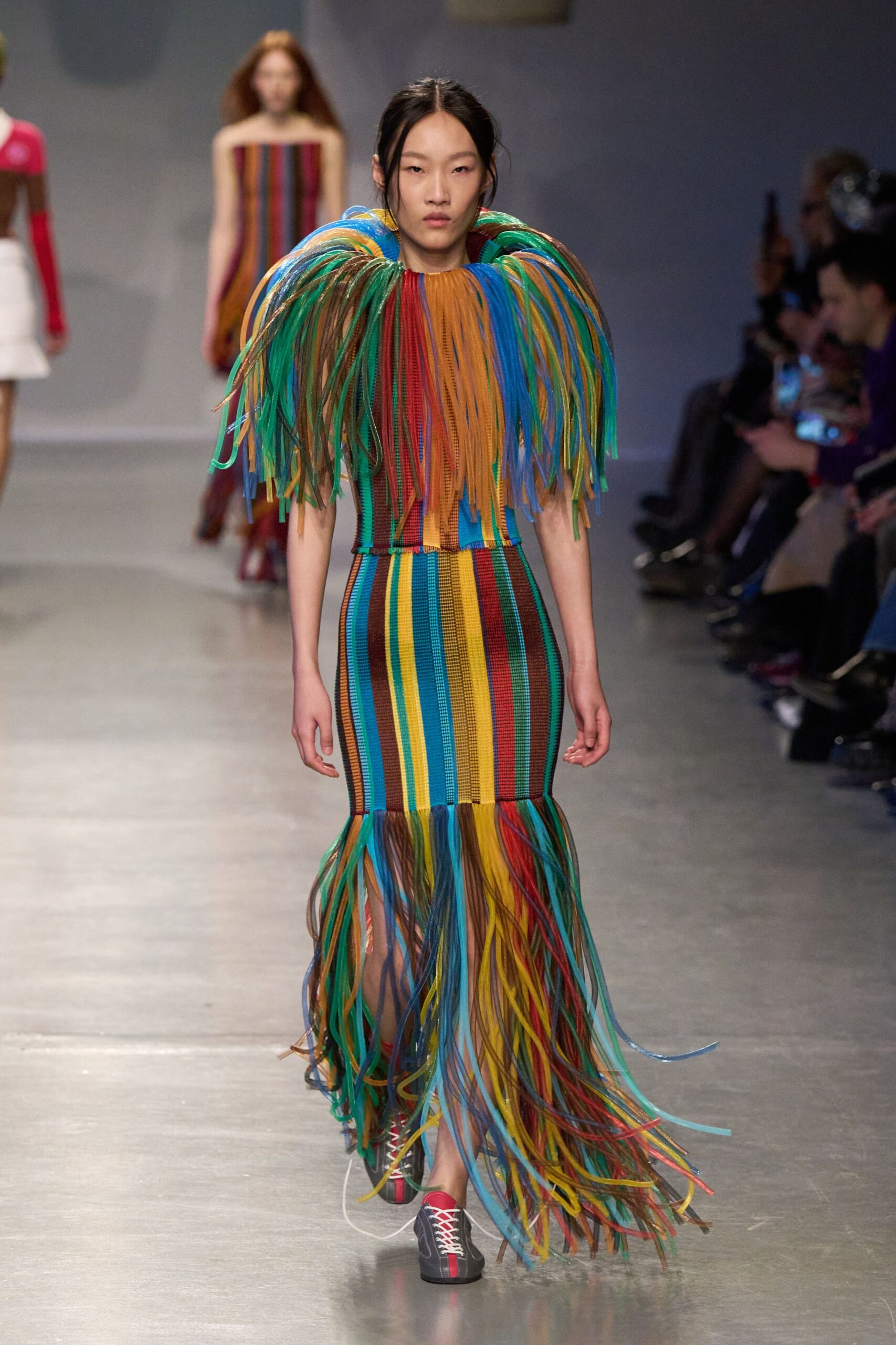 multi-colored fringed midi dress