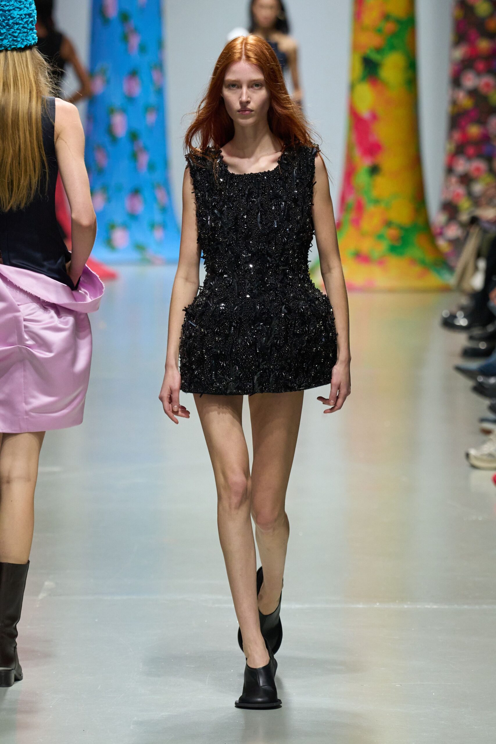 black fringed mini-dress with shoes