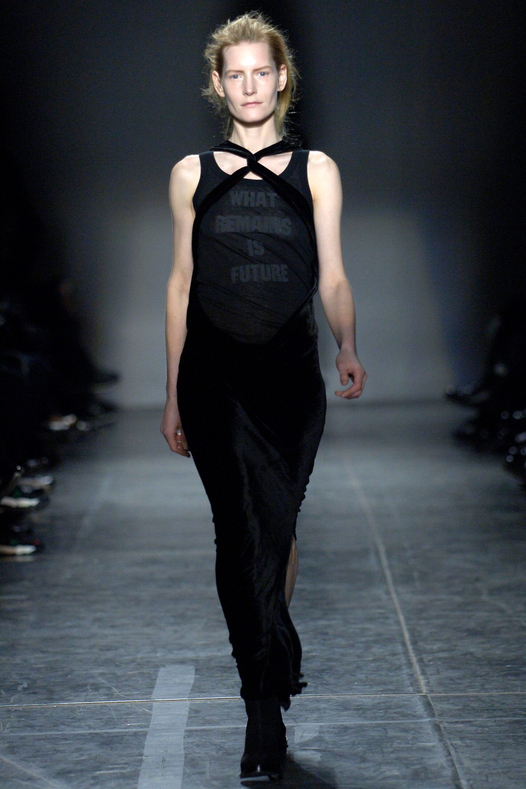 black velvet sleeveless high-neck fitted printed draped gown