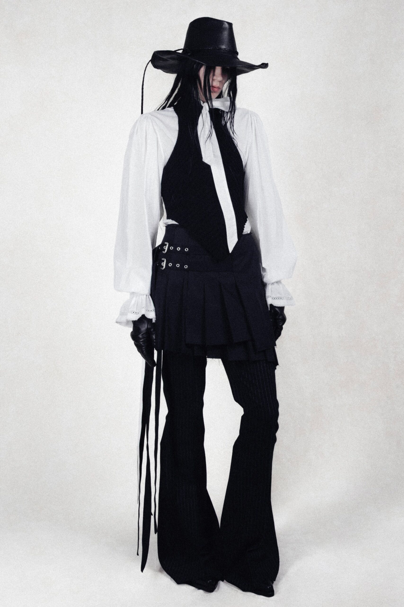 white cotton long-sleeve collared relaxed ruffled shirt