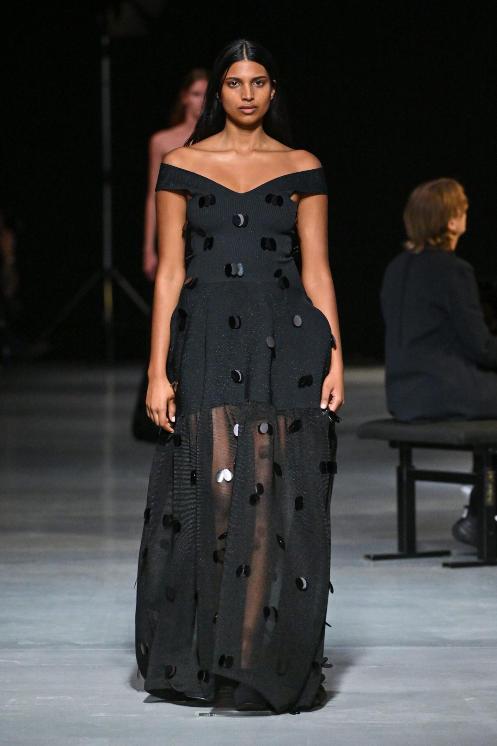 black off-shoulder maxi gown