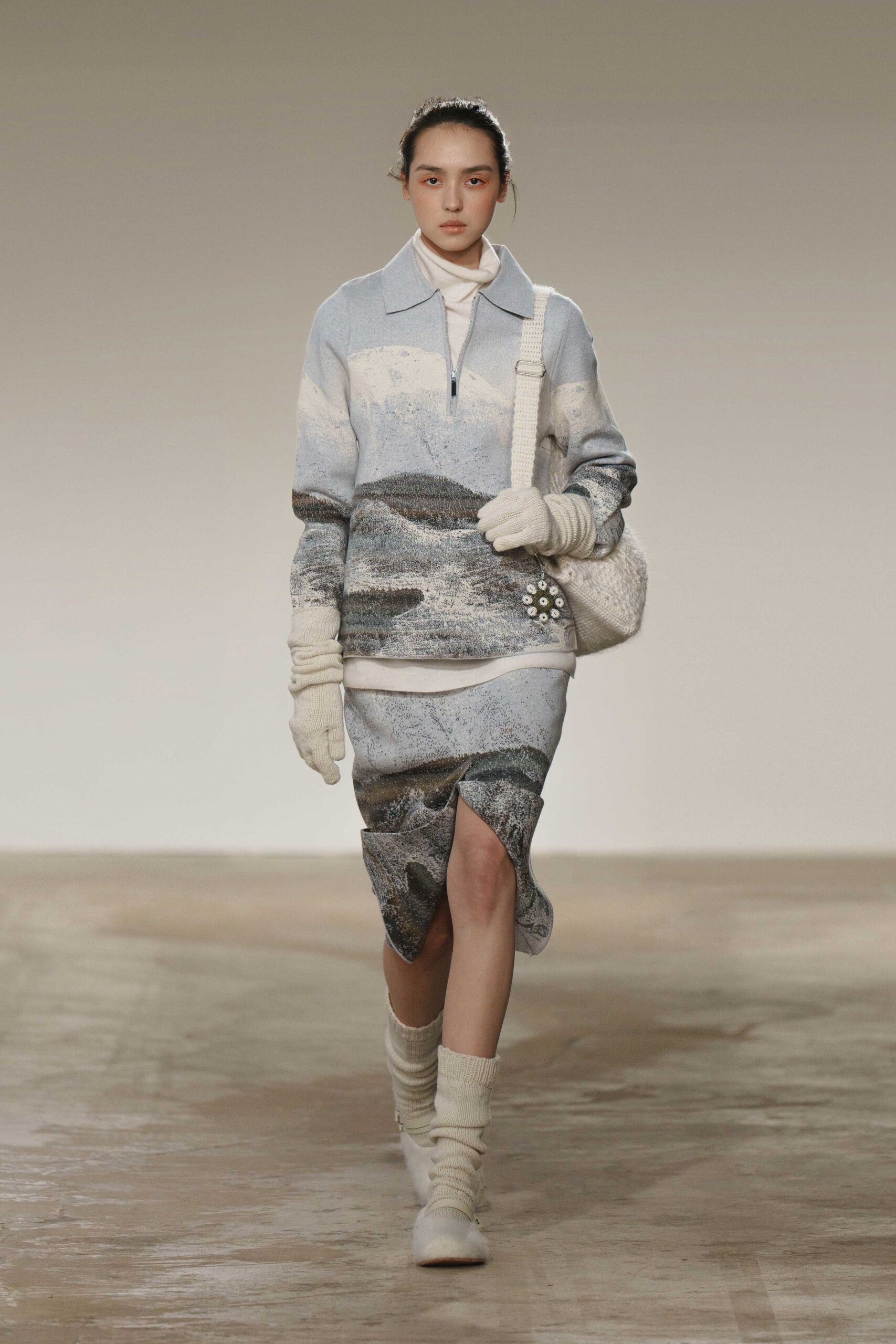 blue wool long-sleeve collared fitted layered top