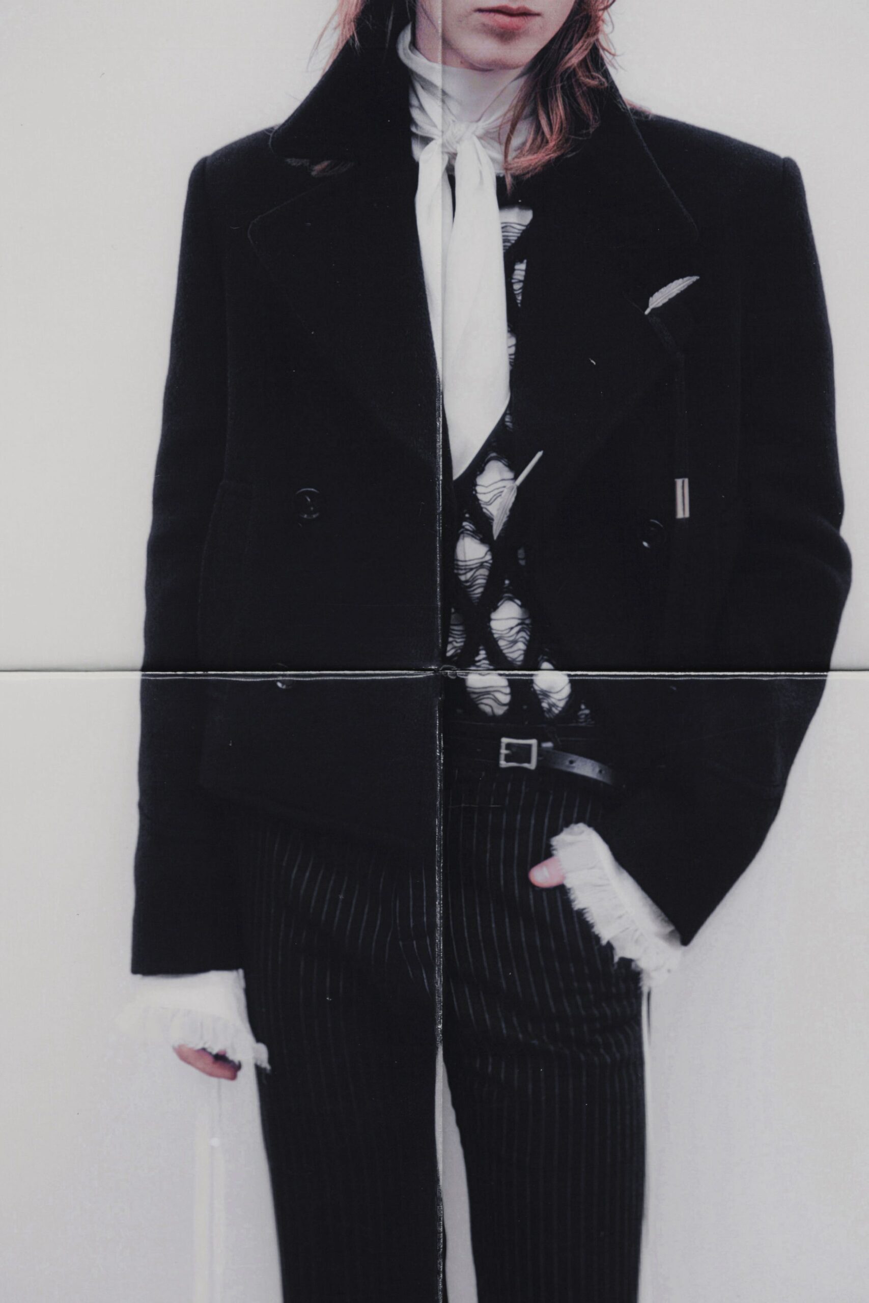 black structured jacket with white shirt