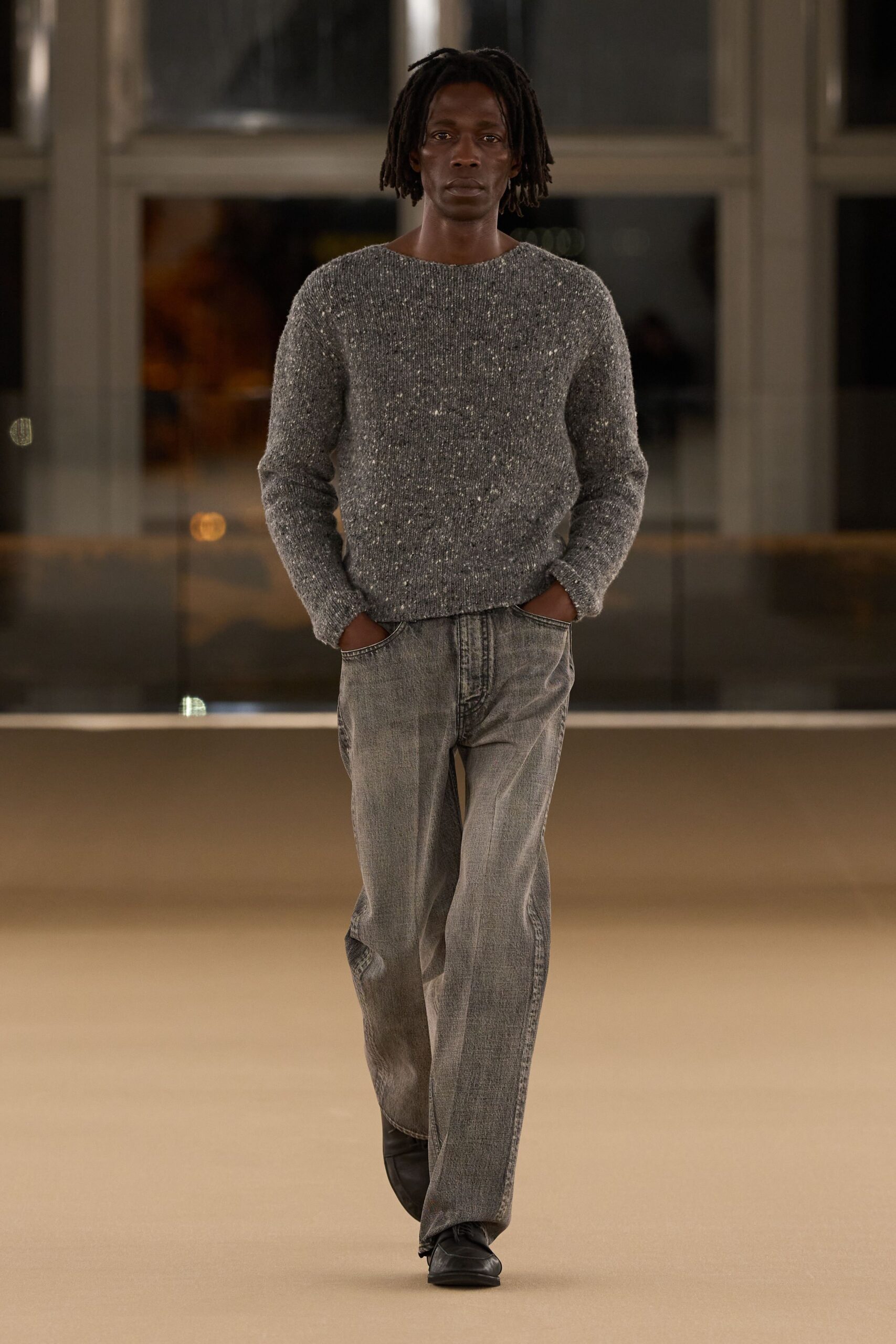 gray relaxed sweater with jeans