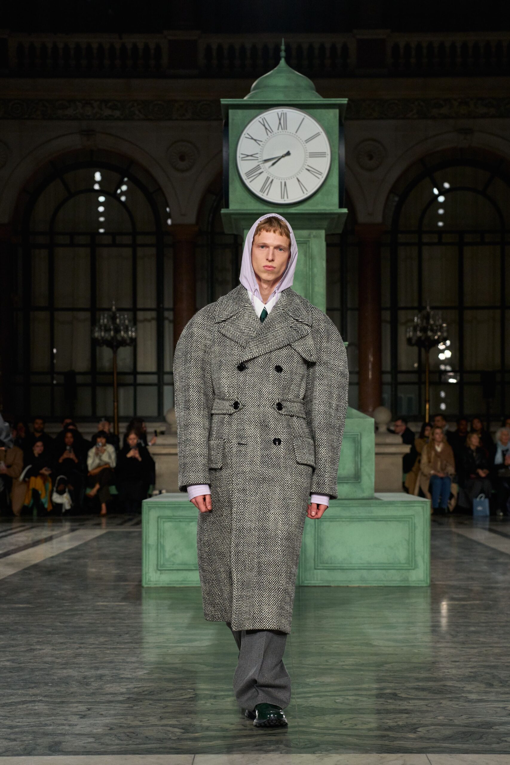 gray wool coat with hoodie