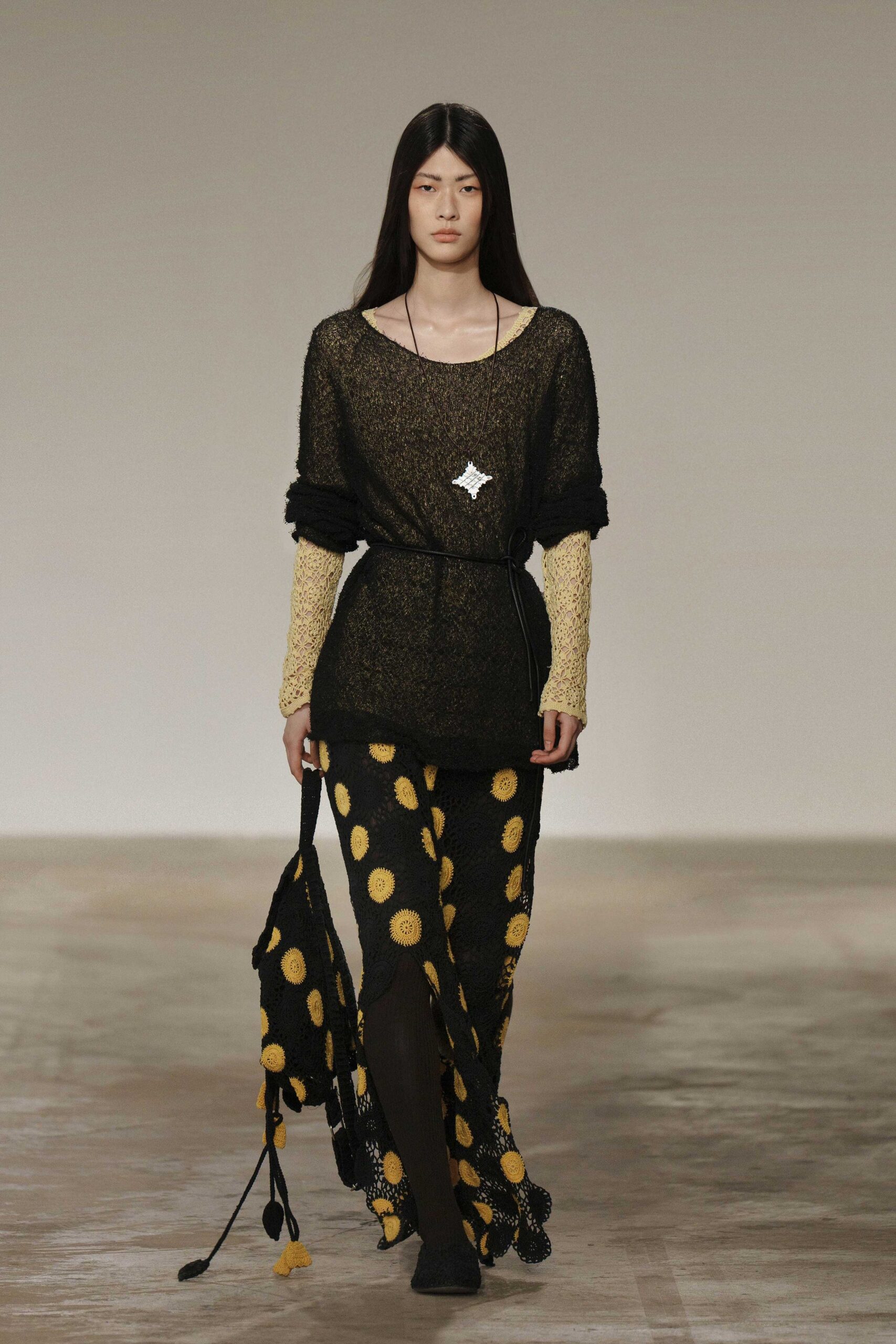 black and yellow layered top with maxi skirt