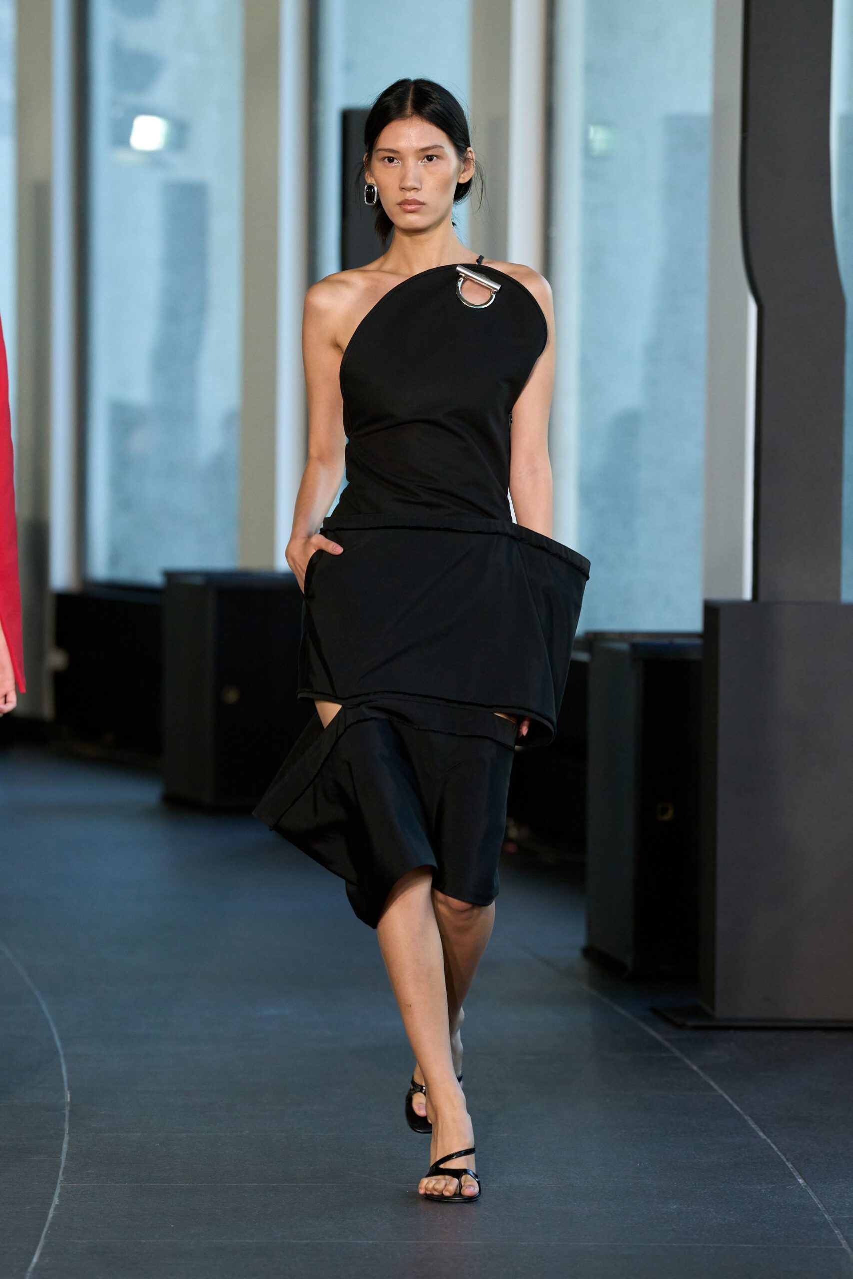 black fitted asymmetric dress